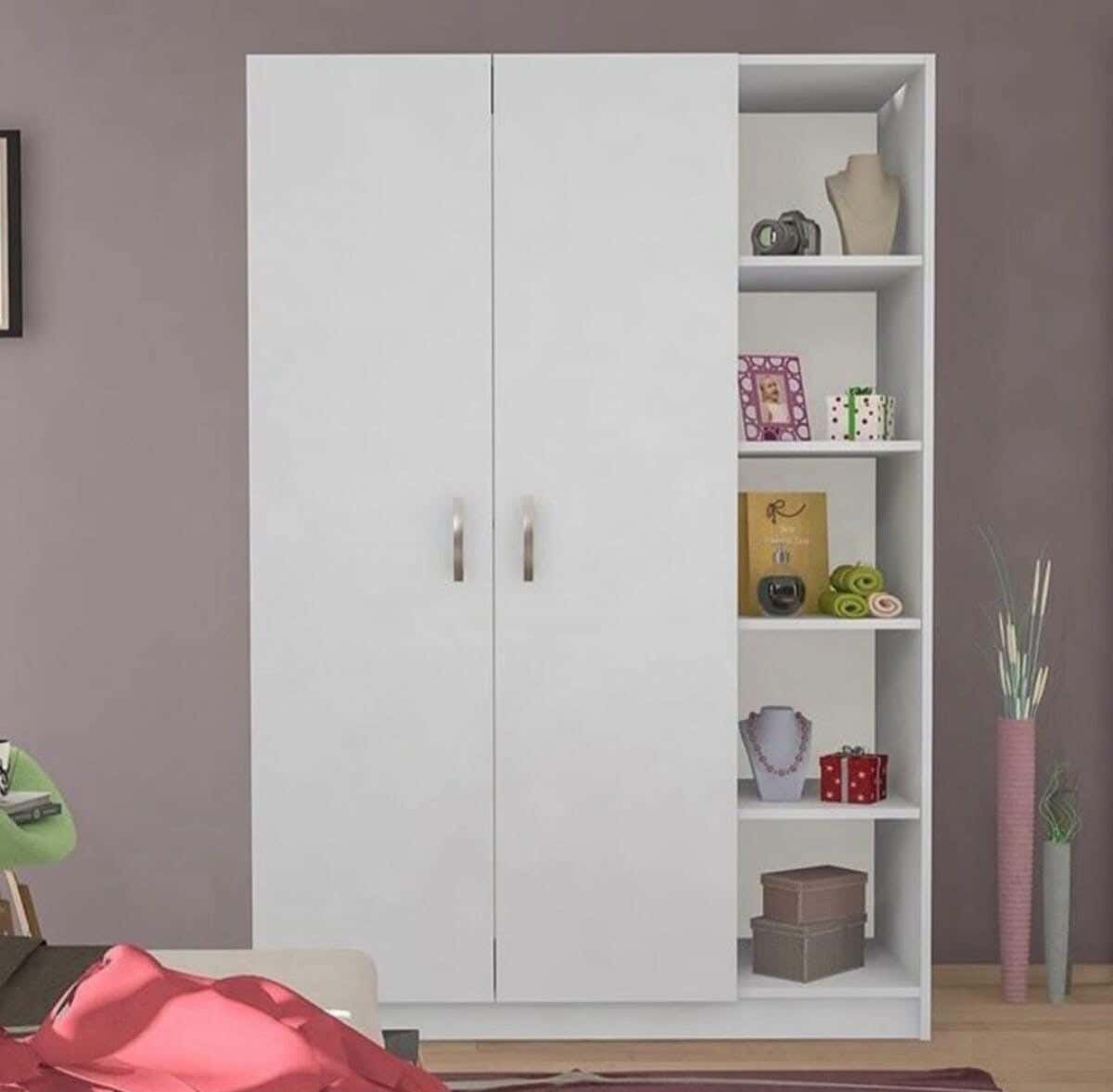 MDF Wood Wardrobe with Drawers,120×40×210 cm - White