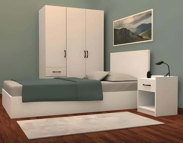 MDF Wood Bedroom, Bed, Wardrobe, And Chest Of Drawers, 120 X 120 X 200 Cm - White