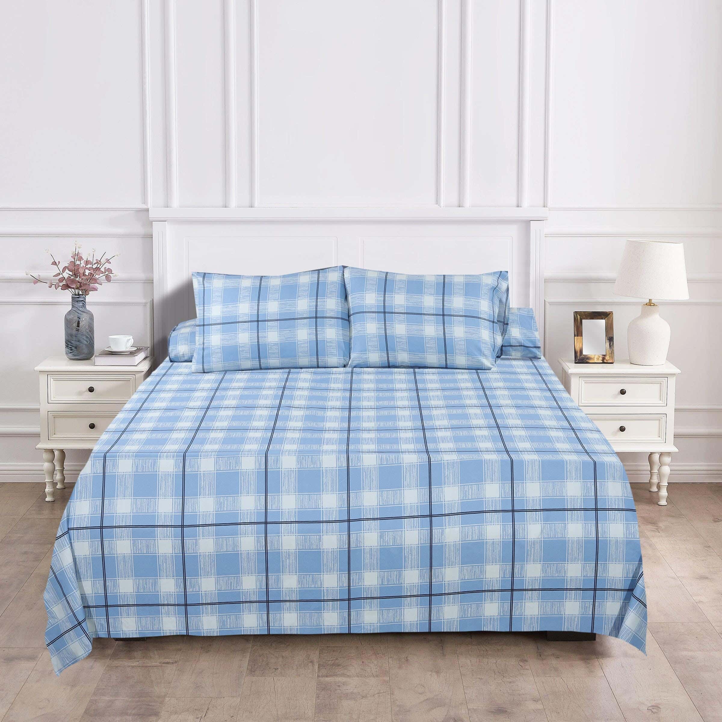 Linda Microfiber Bed Sheet Set, 4 Pieces, 230x230 cm, Approximately 1845 gm - Light Blue