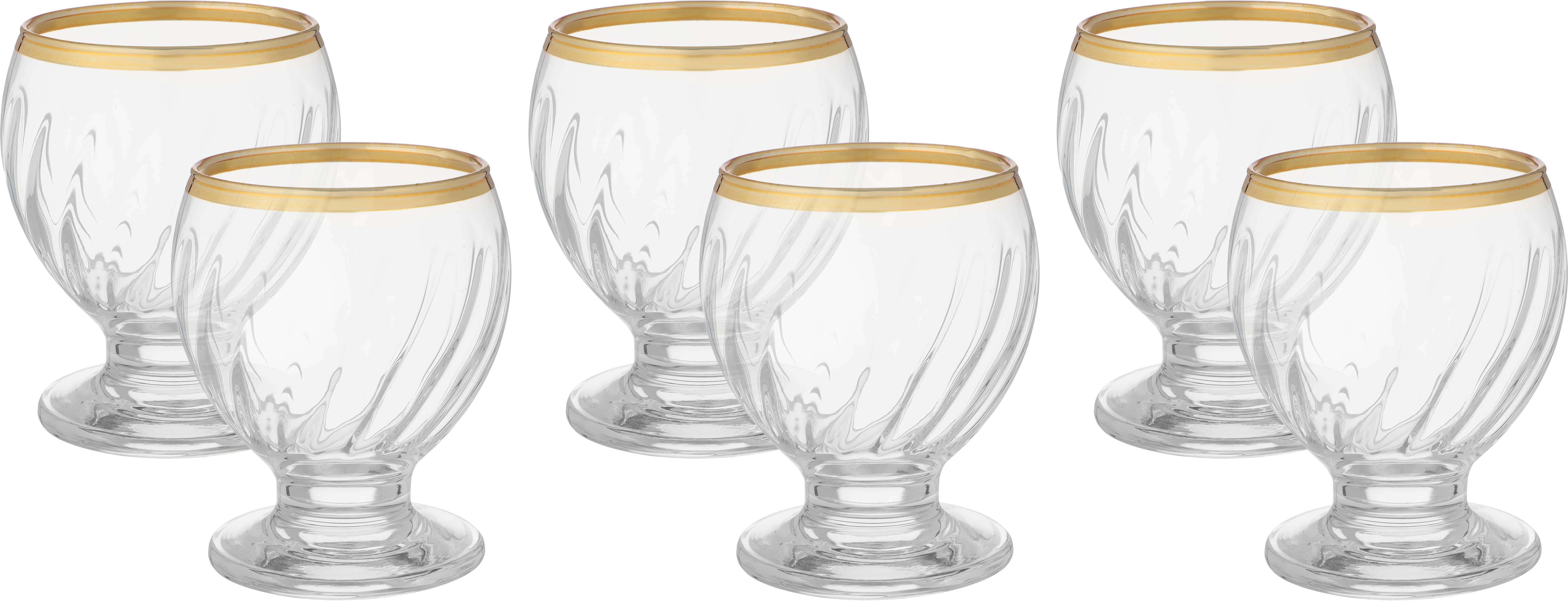 LAV Glass Cup Set, 215 ml, 6 Pieces - Clear Gold