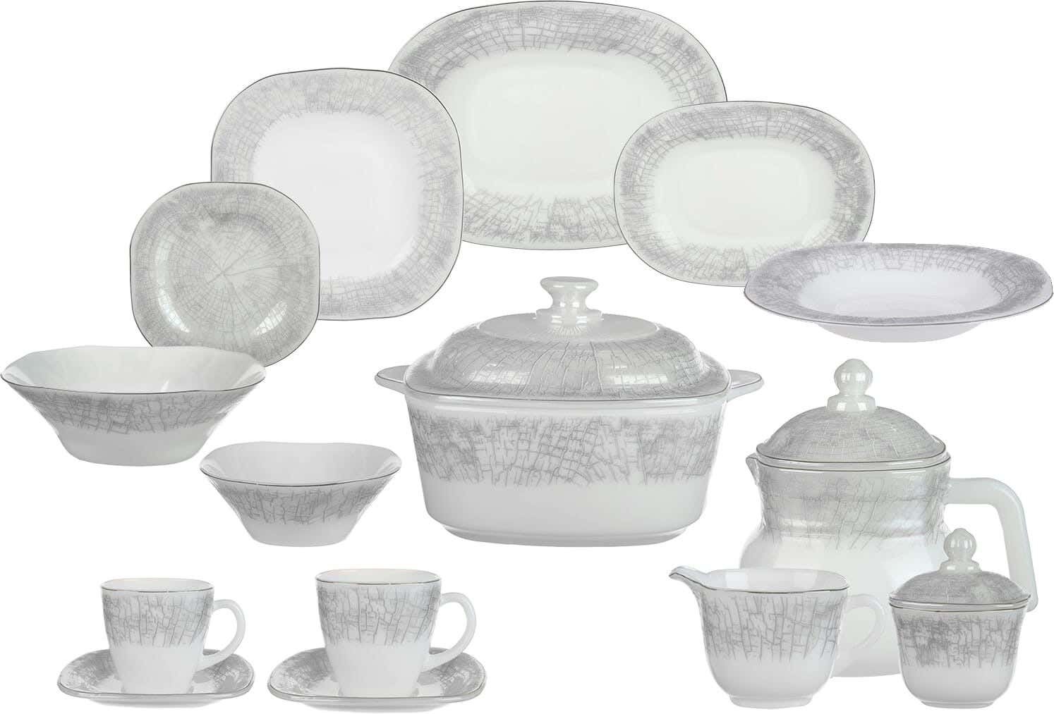 GEMYA Arcopal Square Dinner Set, 58 Pieces - White Grey