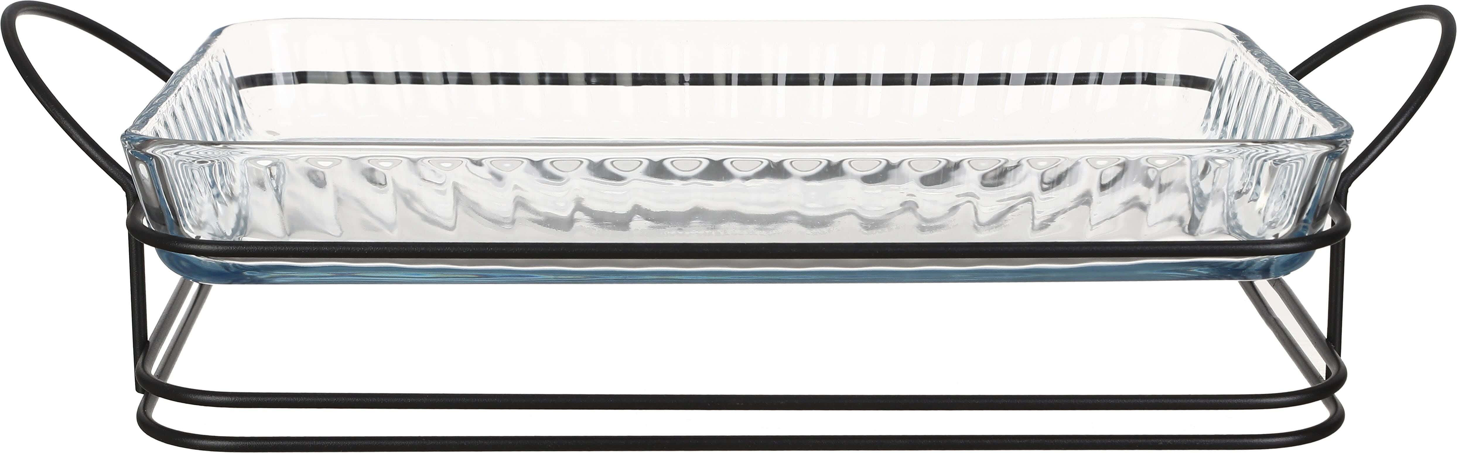 Pasabahce Thermal Glass Oven Tray, with Stand, 3800 ml - Clear