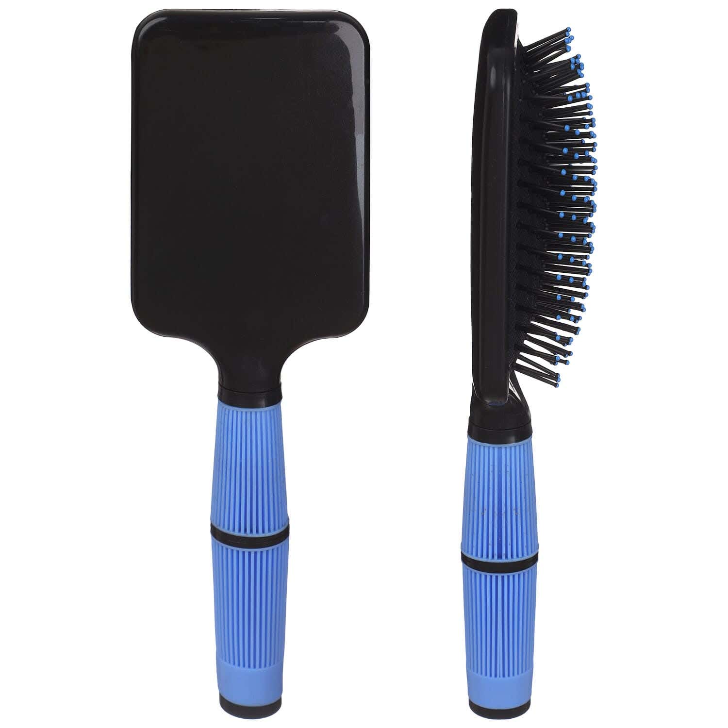 Rectangular Plastic Hair Brush, 8×25 cm - Black Light Blue