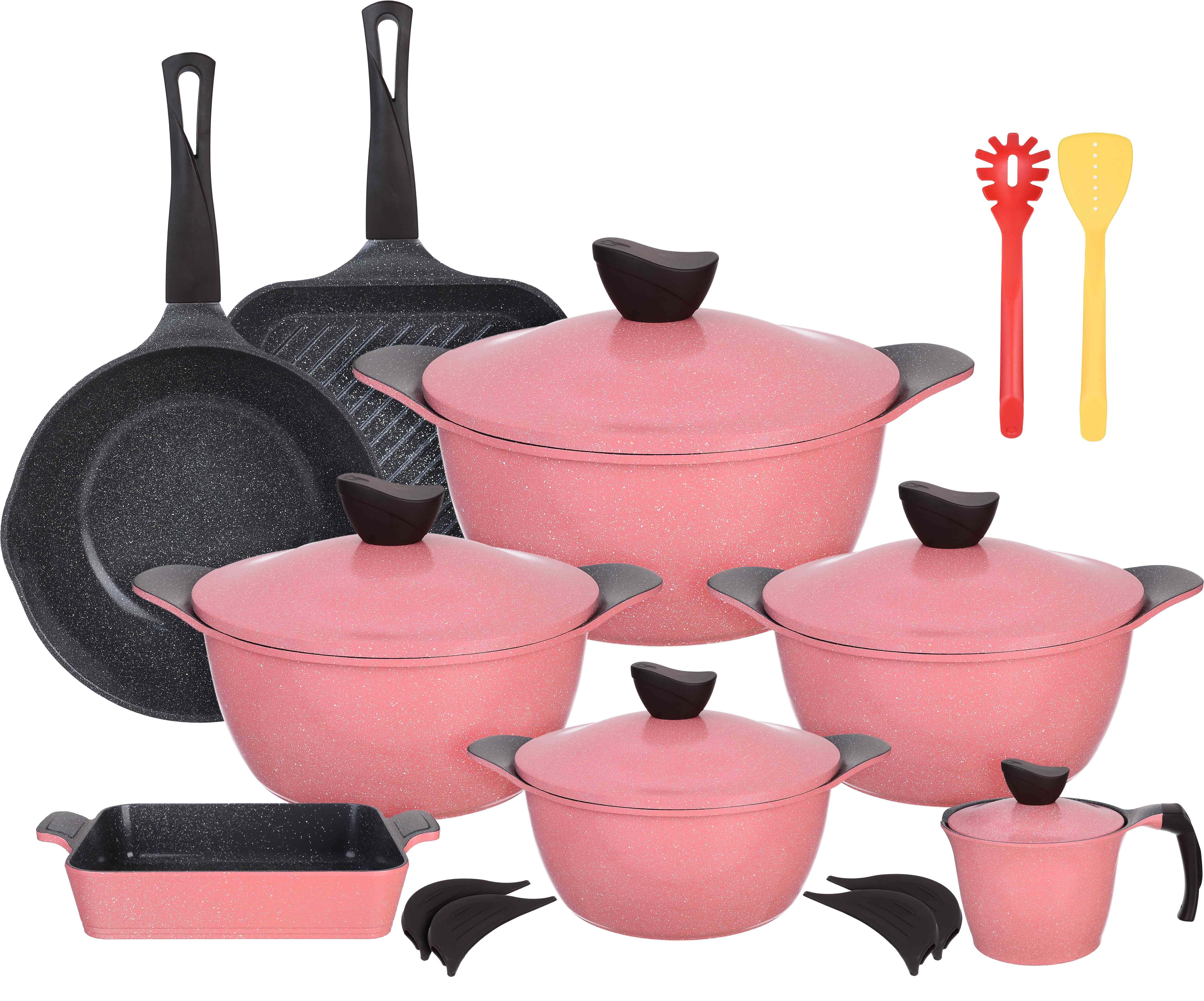Master Wave Granite Pots Set, 19 Pieces - Pink