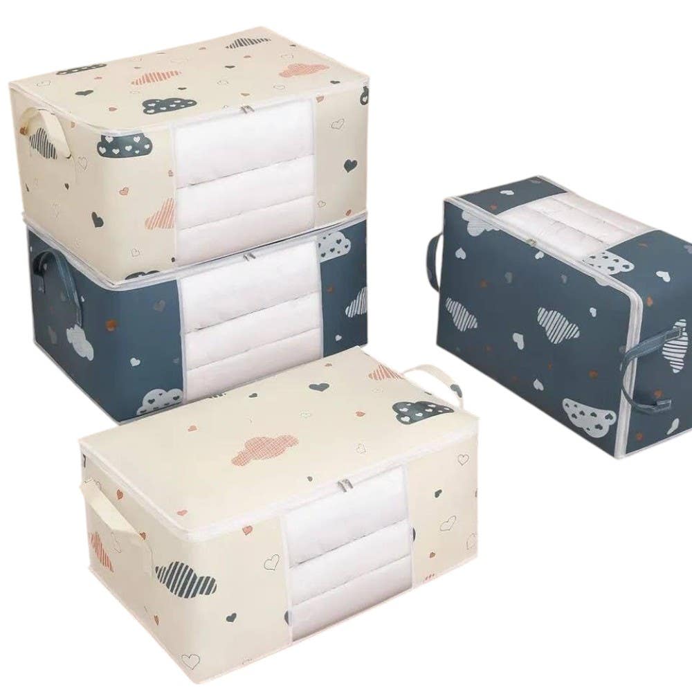Foldable Fabric Blankets And Pillows Organizer - Off - White