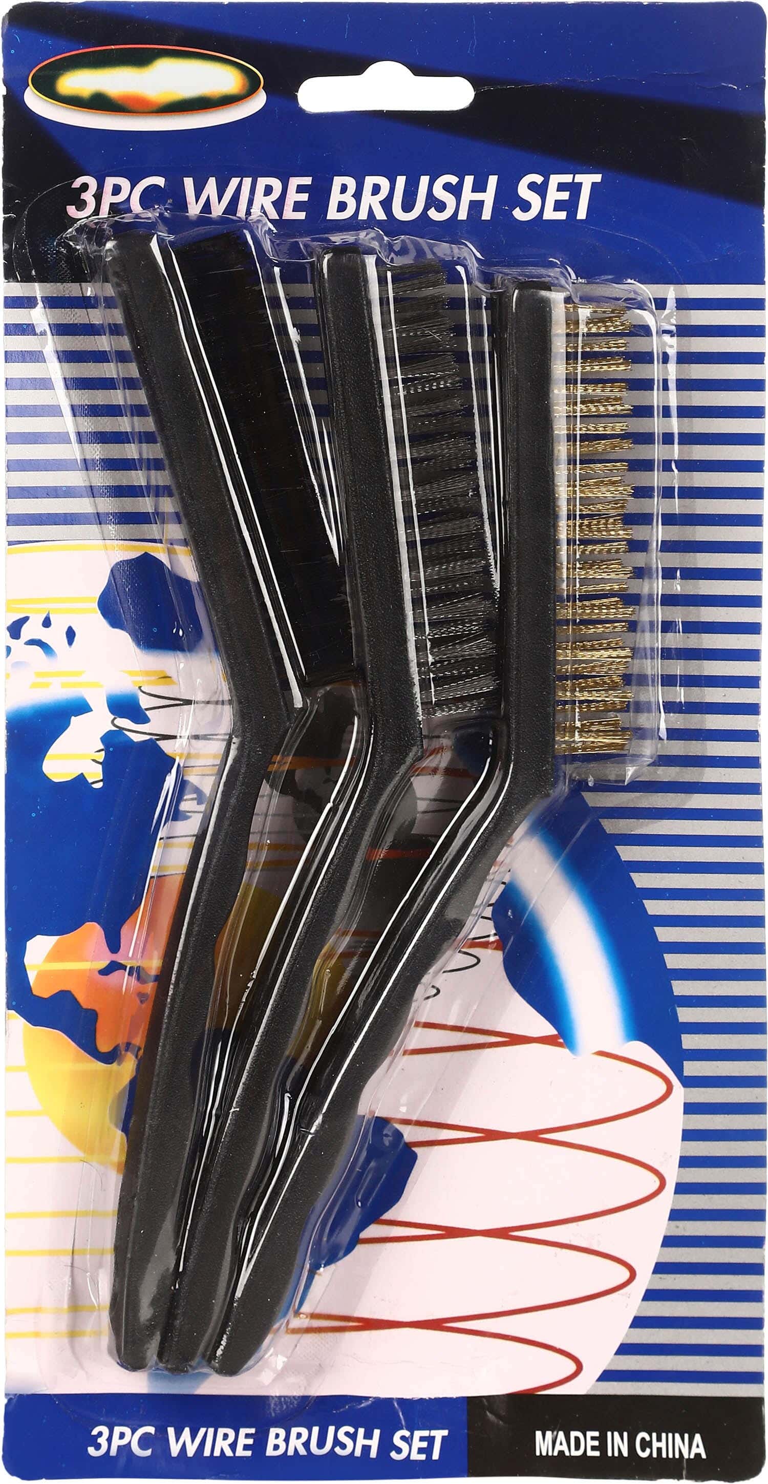Steel Wire Stove Cleaning Brush Set with Plastic Handle, 3 Pieces, 21×2 cm - Black