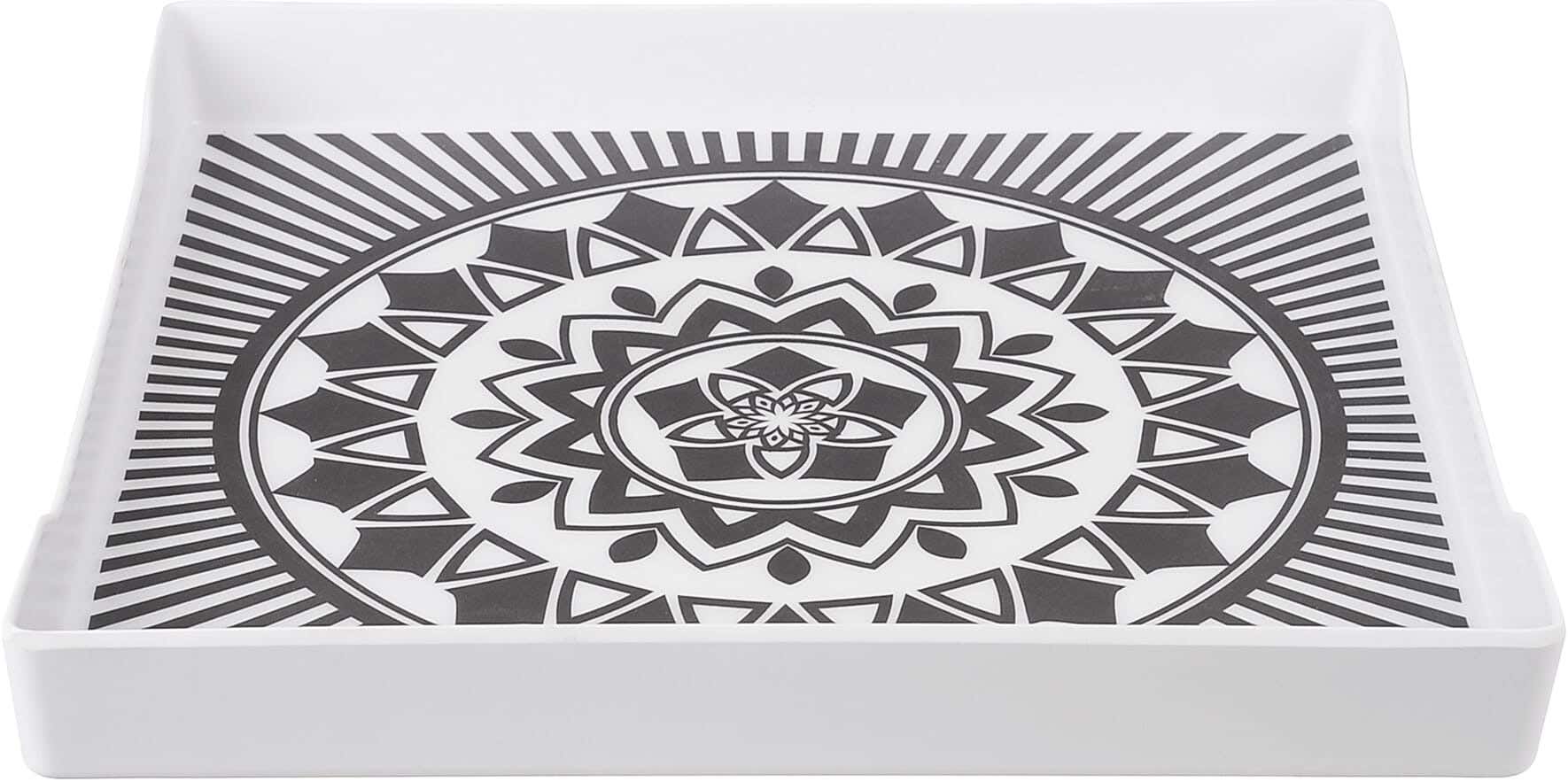 Bright Designs Square Melamine Serving Tray, 38 cm - White Black