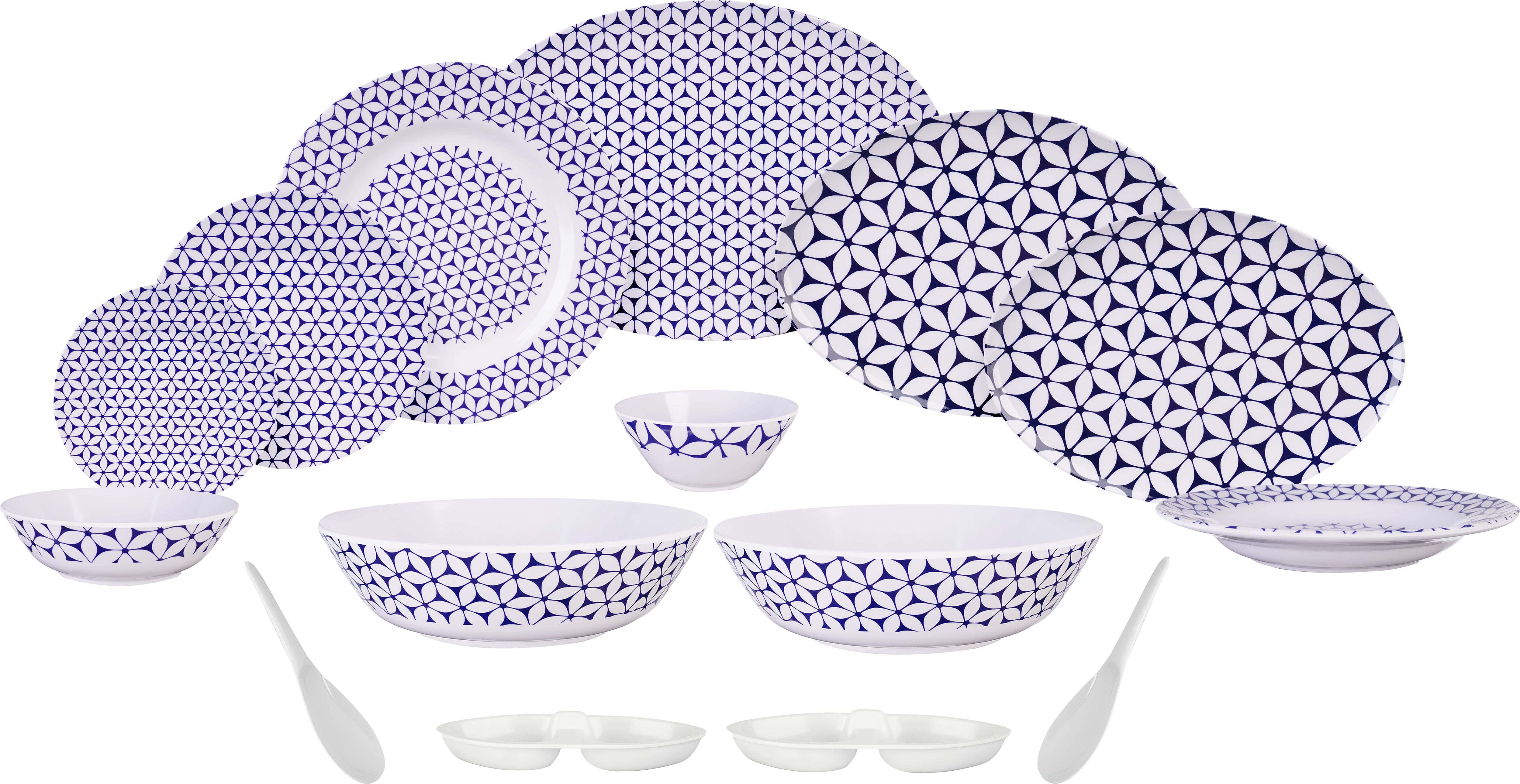 Al Sharif Princess Melamine Dinner Set, 40 Pieces - White Blue