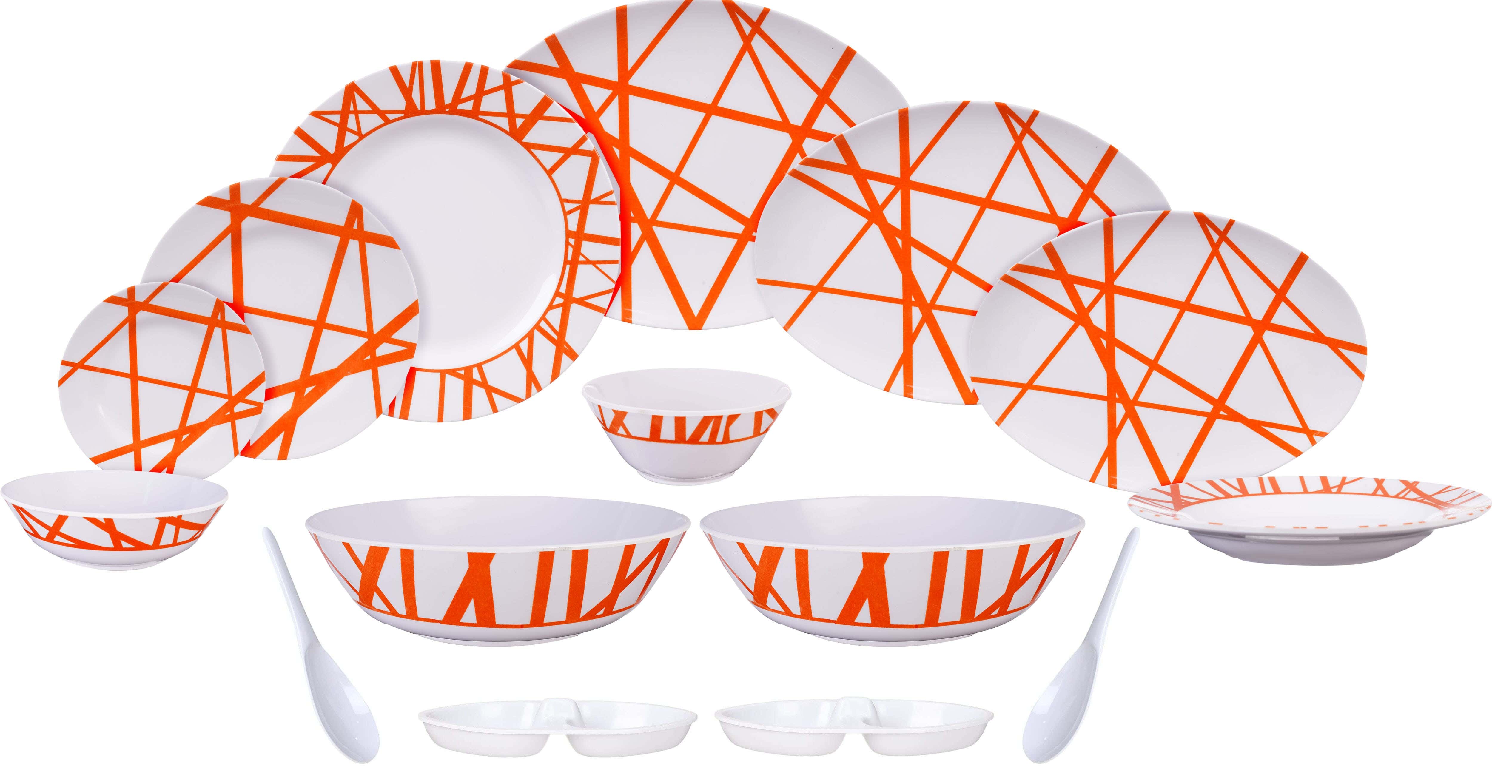 Al Sharif Princess Melamine Dinner Set, 40 Pieces - White Orange