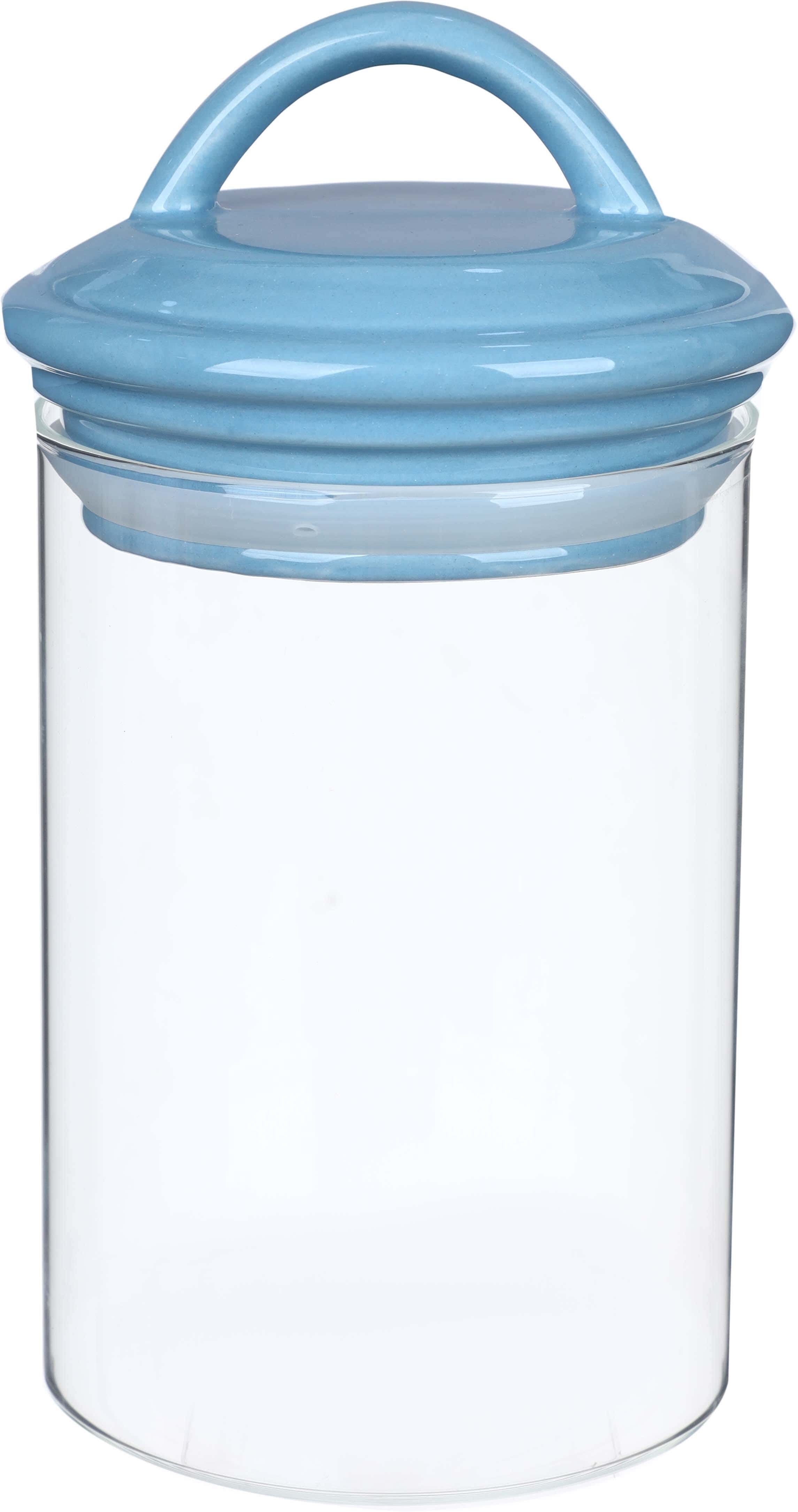 Olala Glass Jar, with Porcelain Lid, 750 ml - Clear Turquiose