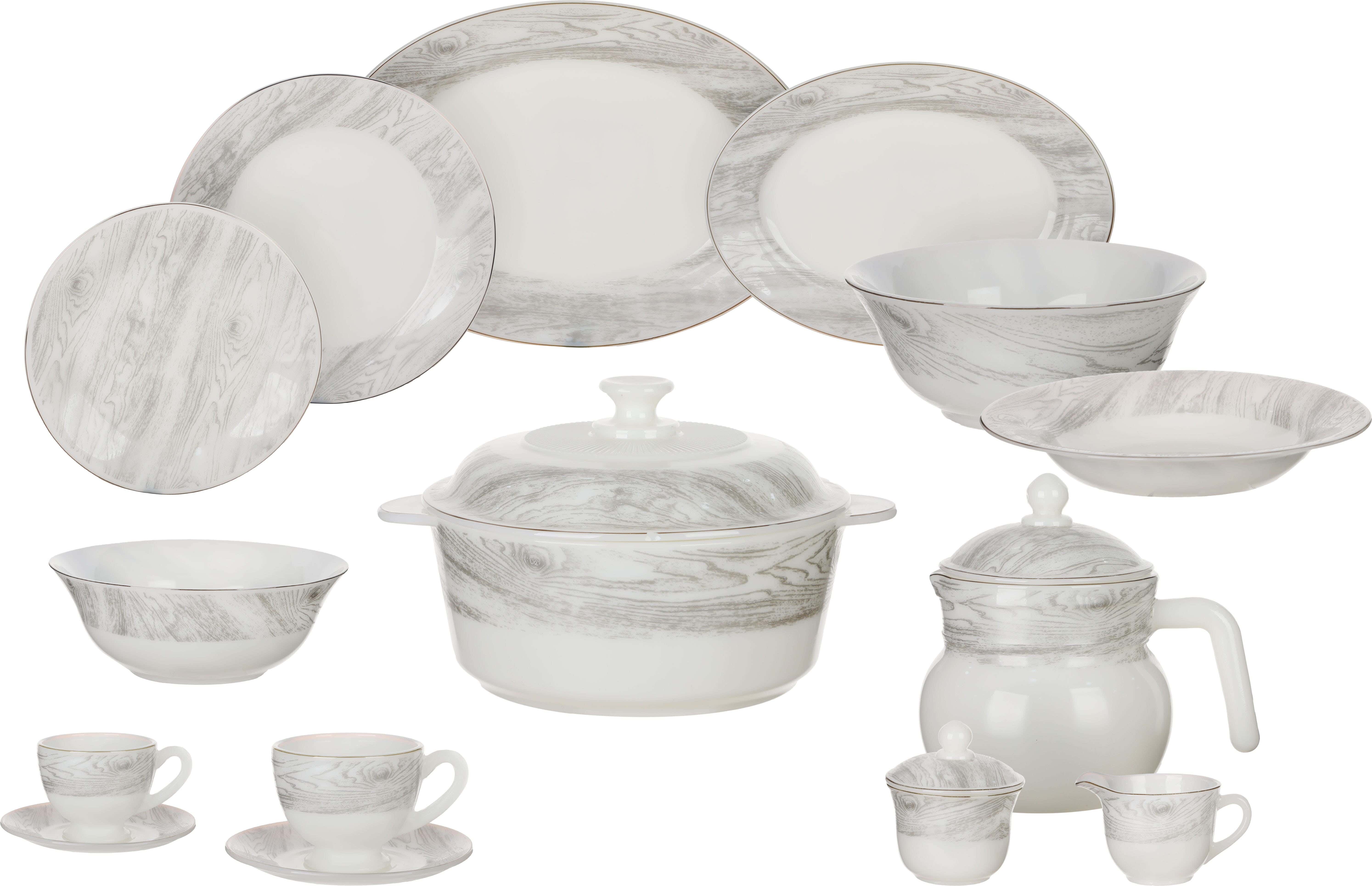 GEMYA Arcopal Round Dinner Set, 58 Pieces - White Grey