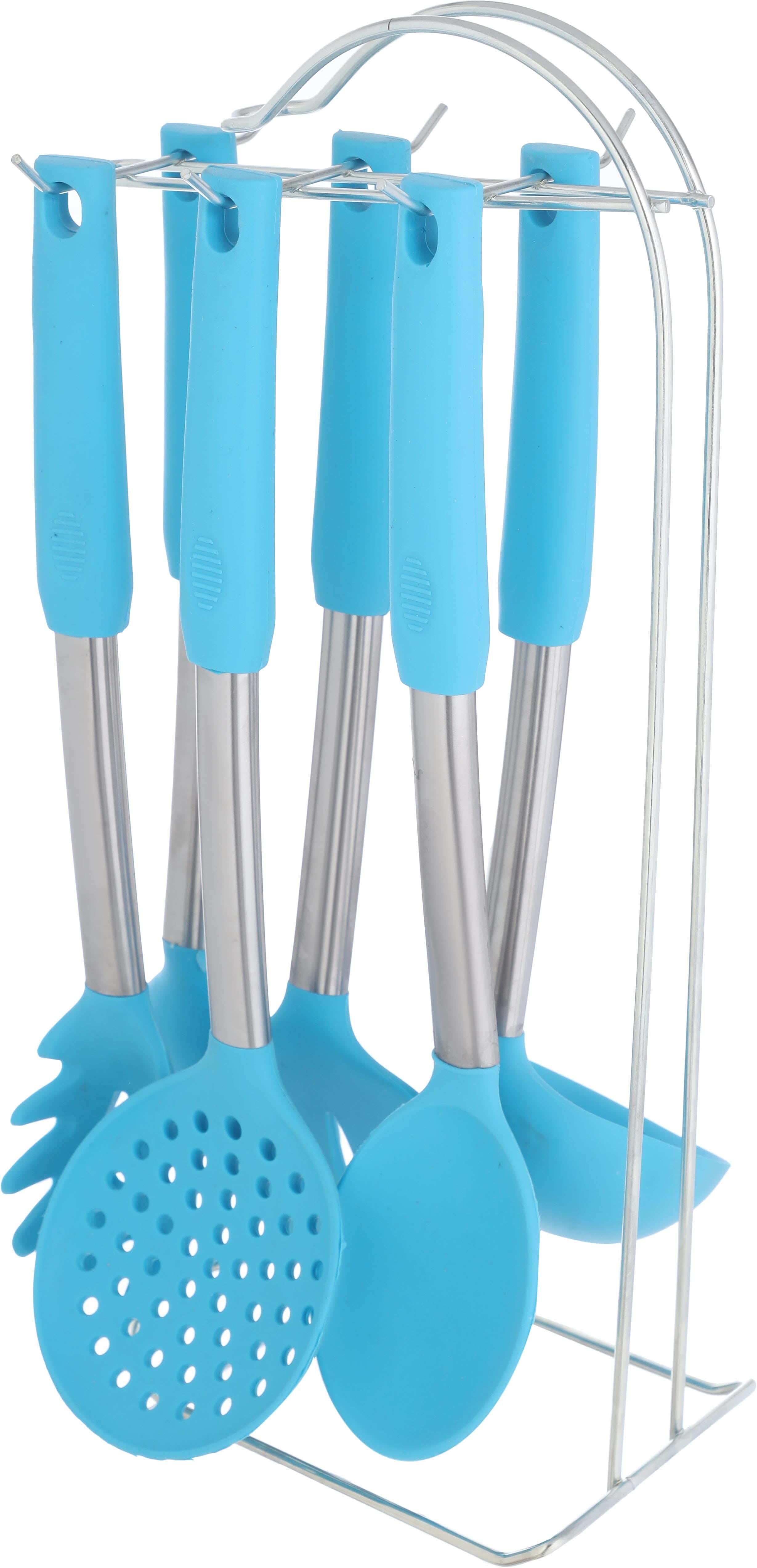 ELCHEEF Silicone Spreader Set, 6 Pieces, with Stand - Turquoise Silver