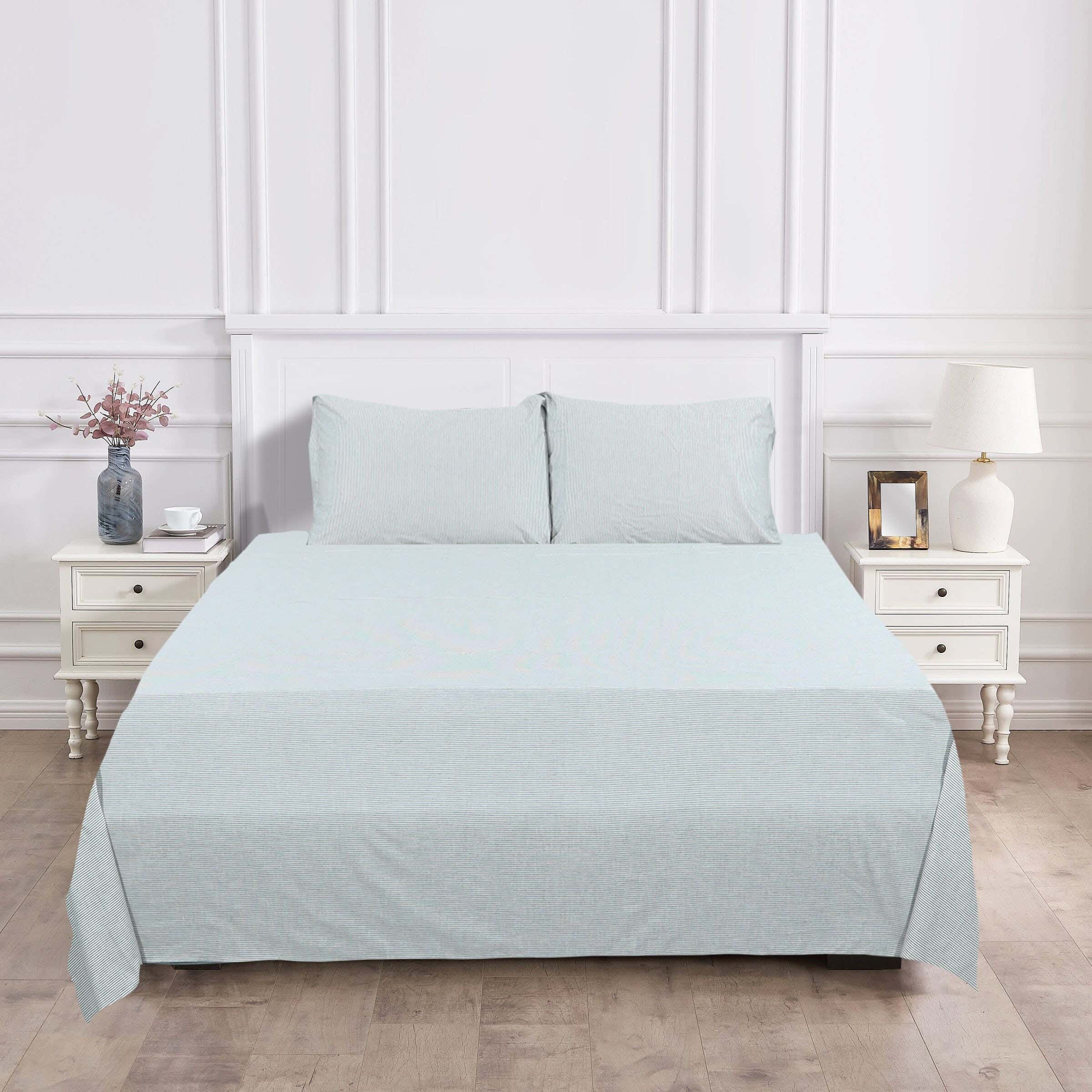Al Maamoun Cotton Bed Sheet Set with Elastic, 3 Pieces, 260×240 cm, 1240 gm - Navy