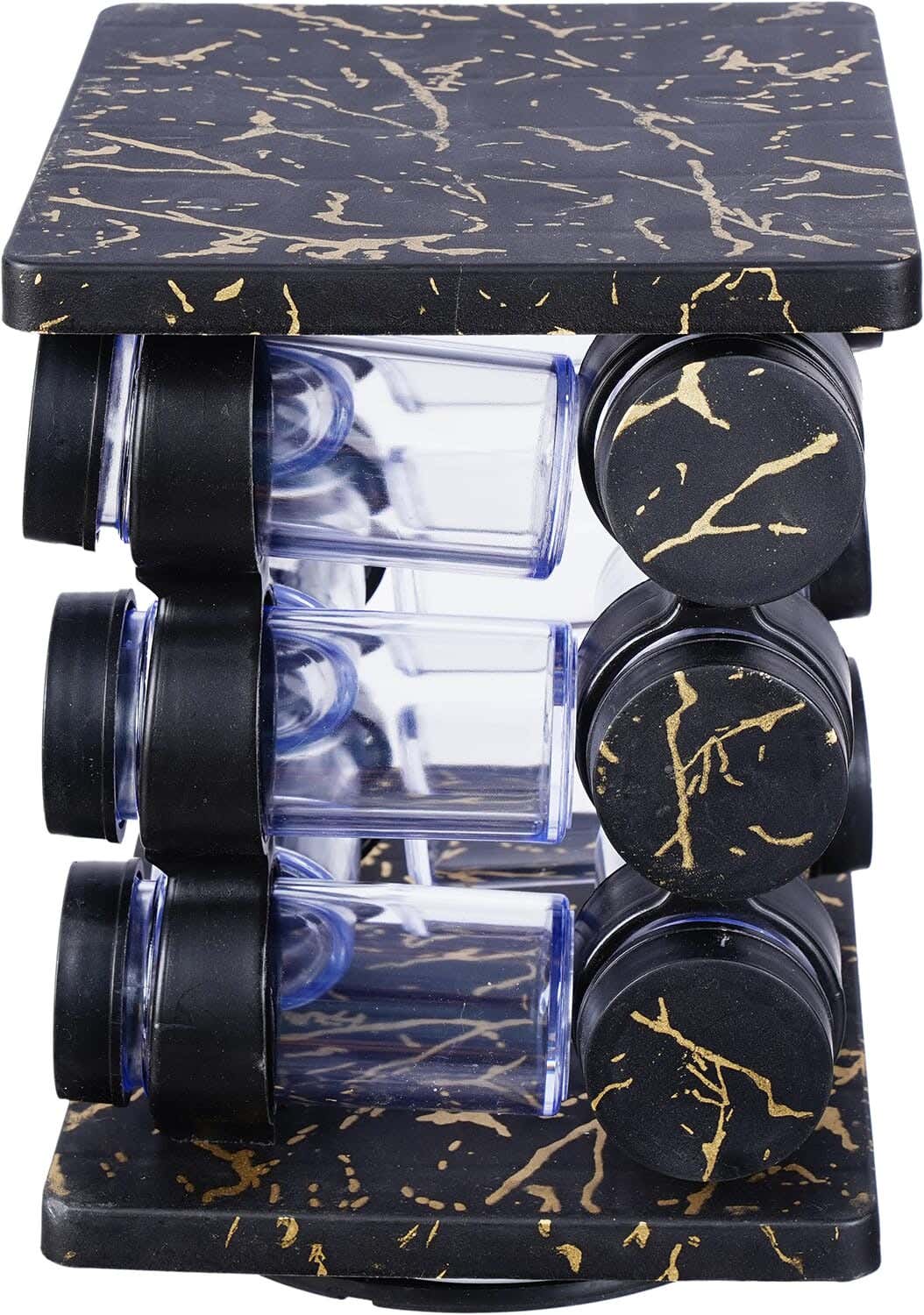 Acrylic Spice Set with Plastic Lid, 12 Pieces, Plus Rotating Stand, 21×16 cm - Clear Black
