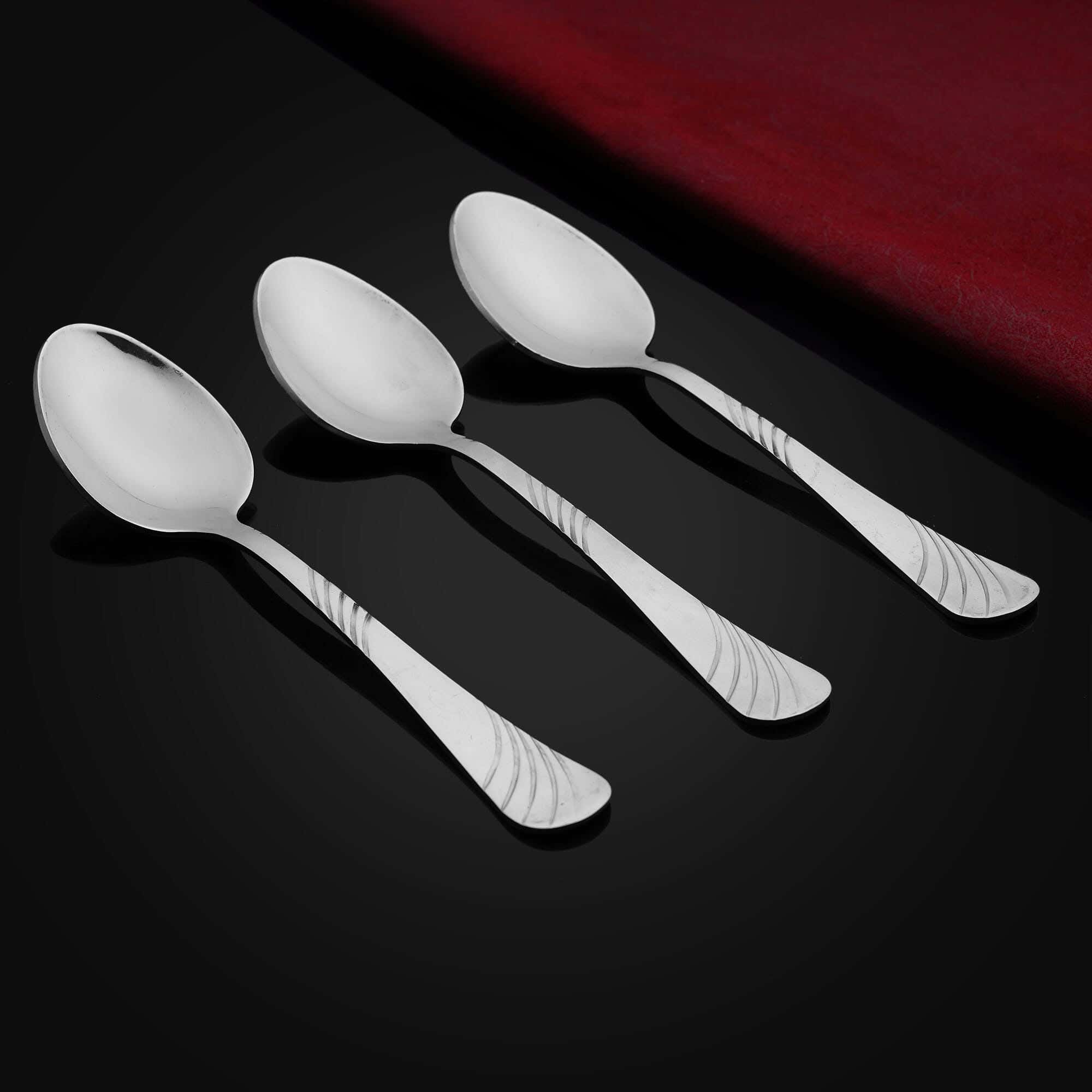 Nouval Laser Engraved Stainless Steel Tea Spoon Set, 3 Pieces, 20 cm - Silver