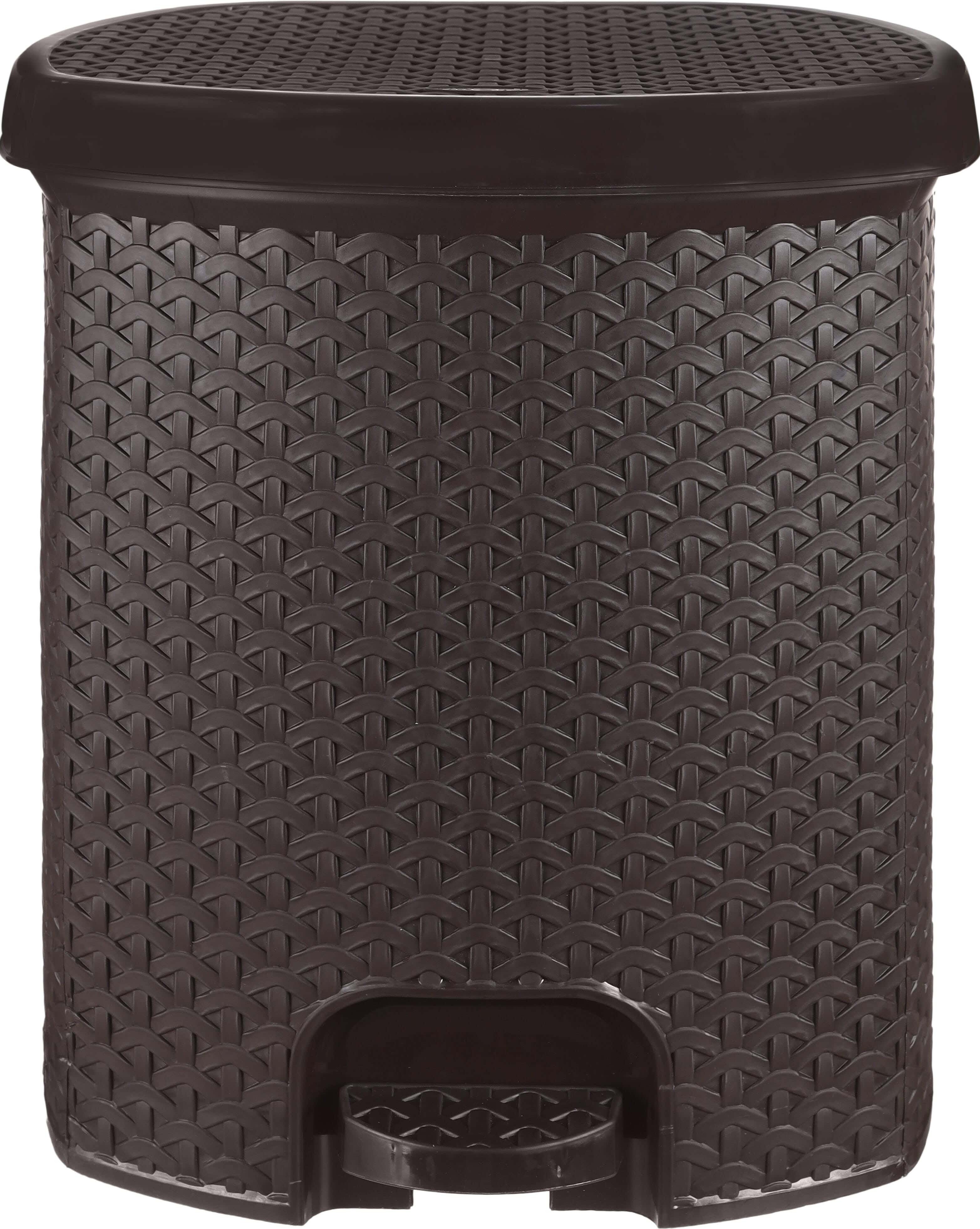 Al Wataneya Plastic Rattan Shape Trash Bins with Movable Lid, 23 Litre - Dark Brown