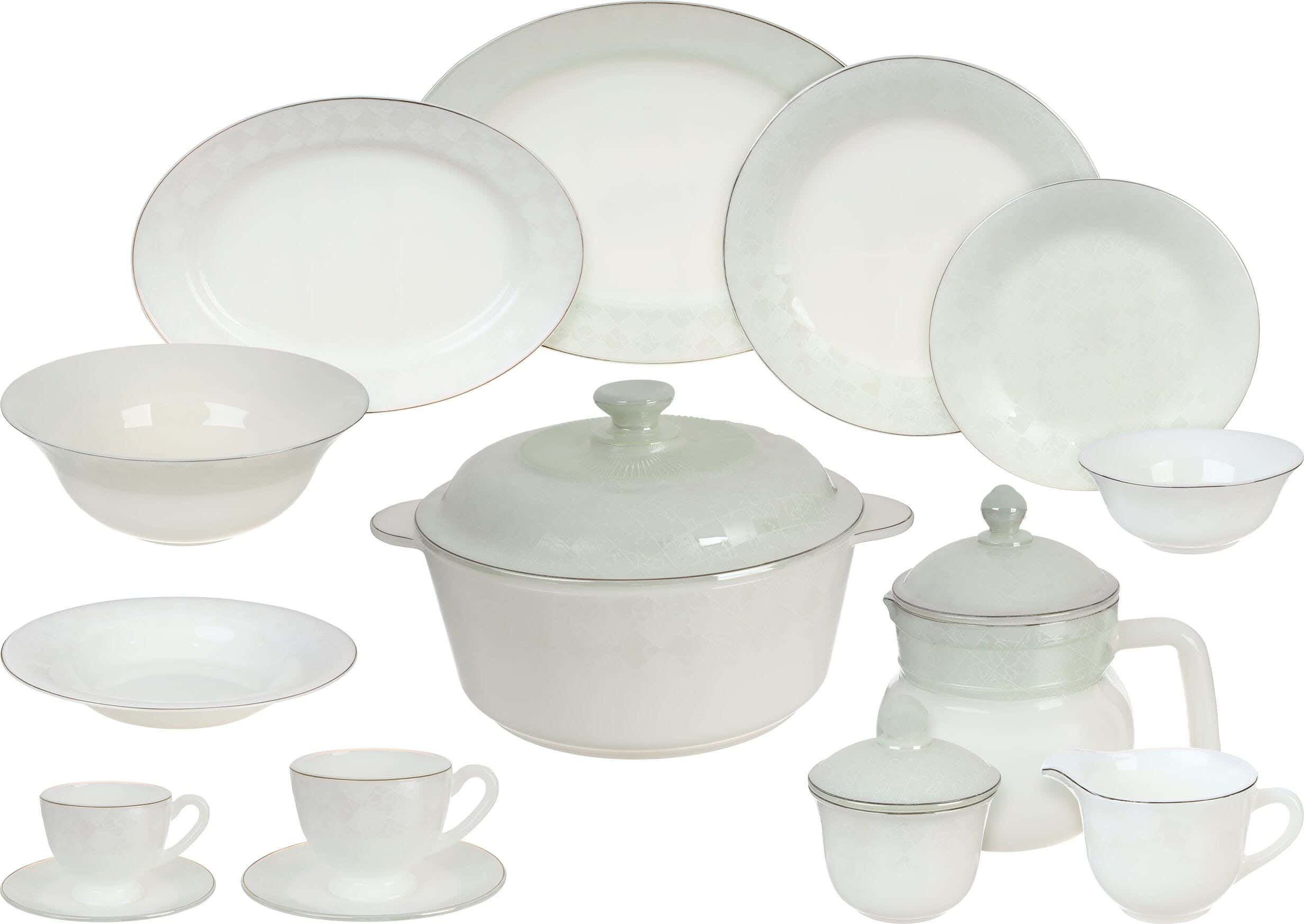 GEMYA Arcopal Round Dinner Set, 58 Pieces - White Green