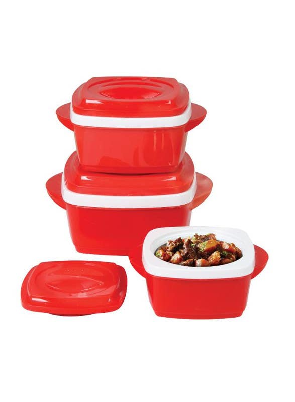 Manali Food Container Set, 3 Pieces - Red