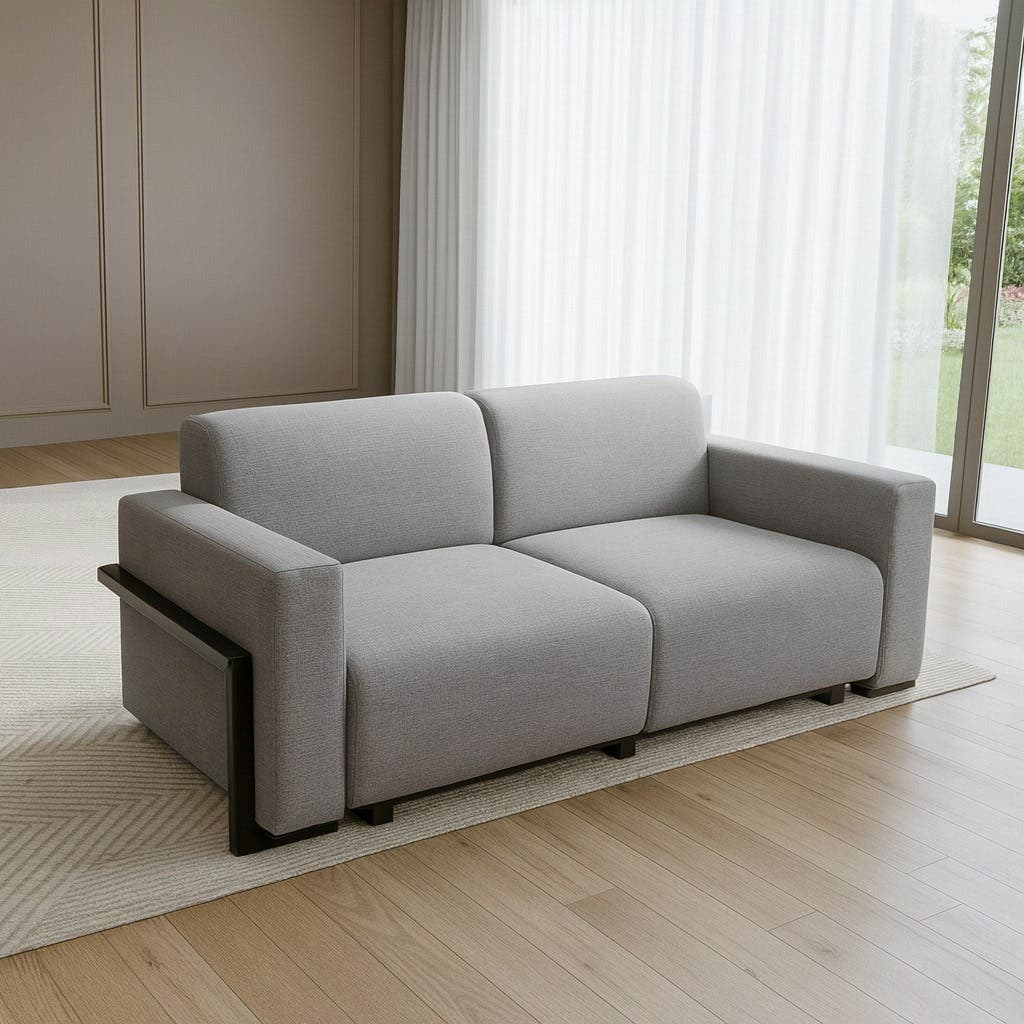 Jessie Modern 3-Seater Sofa, Beech Wood, 32 Density Foam, 220x85x65 cm, 2 Fur Cushions - Light Gray
