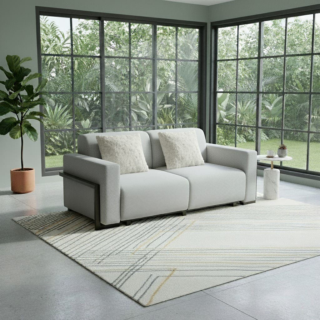 Jessie Modern Sofa, 2 Seater, Beech Wood, 32 Density Foam, 170 x 85 x 65 cm, 2 Faux Fur Cushions - Beige
