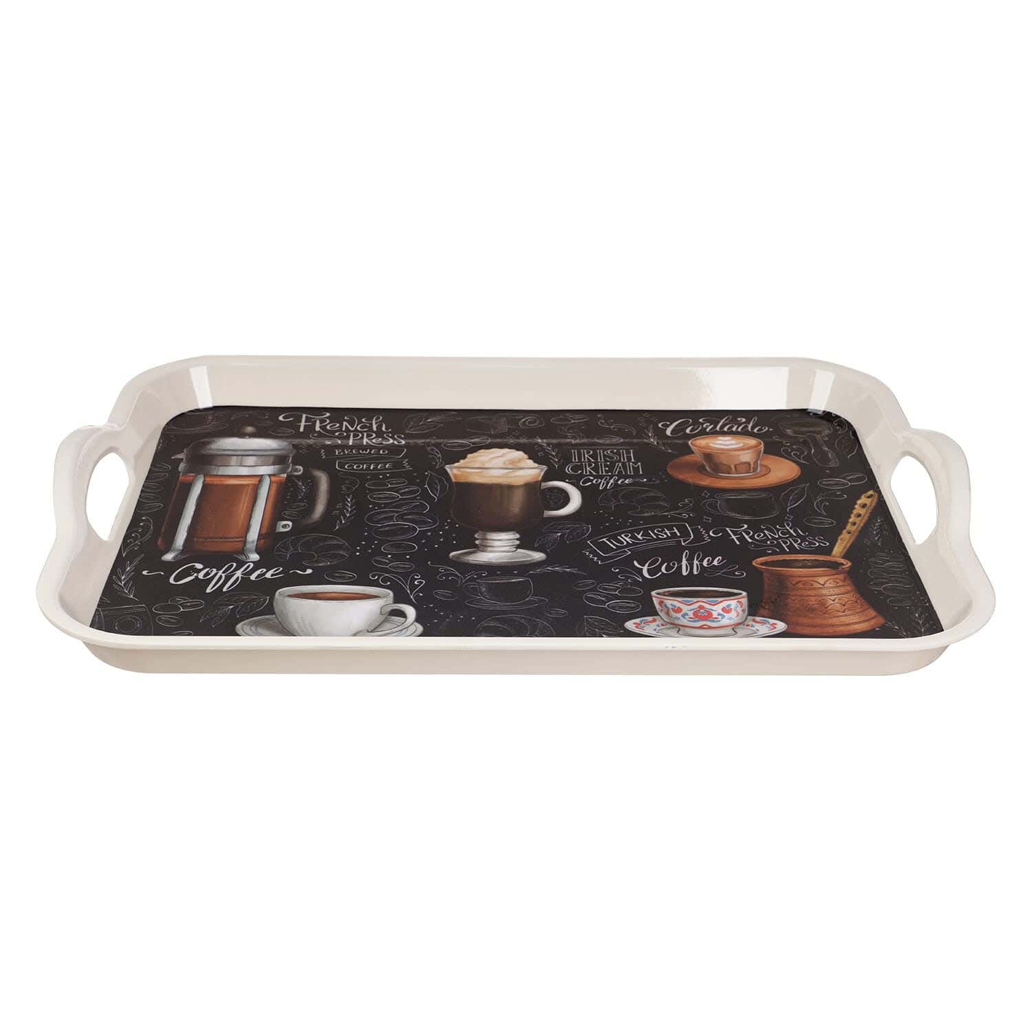 El Manar Melamine Serving Tray With Handle, 66×46 cm - Multicolor