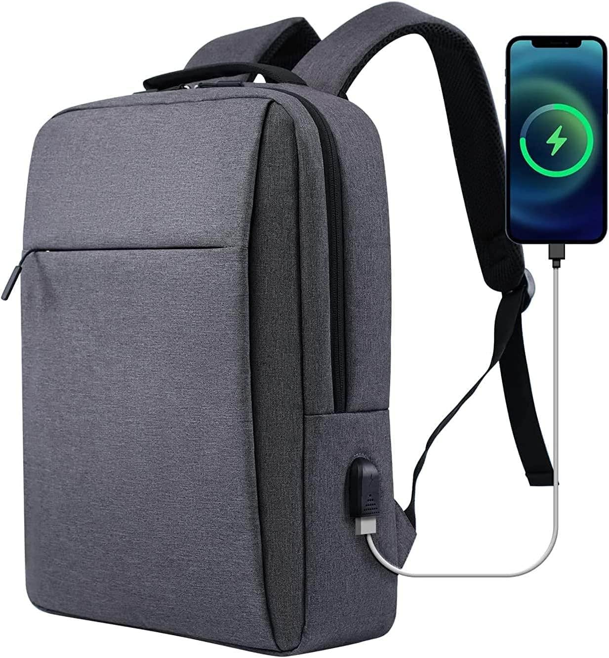 Dishin USB Charging Port Polyester Travel Laptop Backpack - Dark Grey