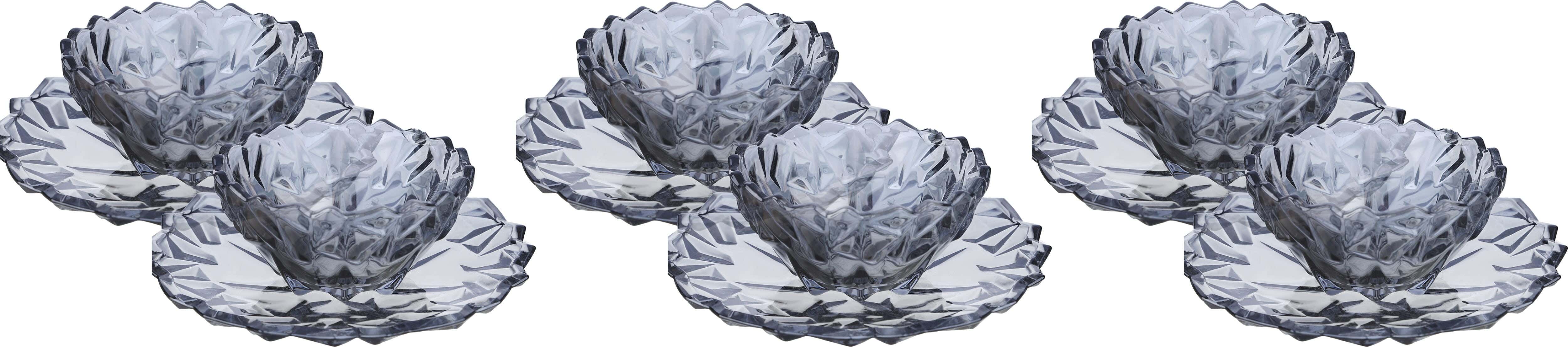 Yujing Glass Dessert Bowls Set, 12 Pieces - Black