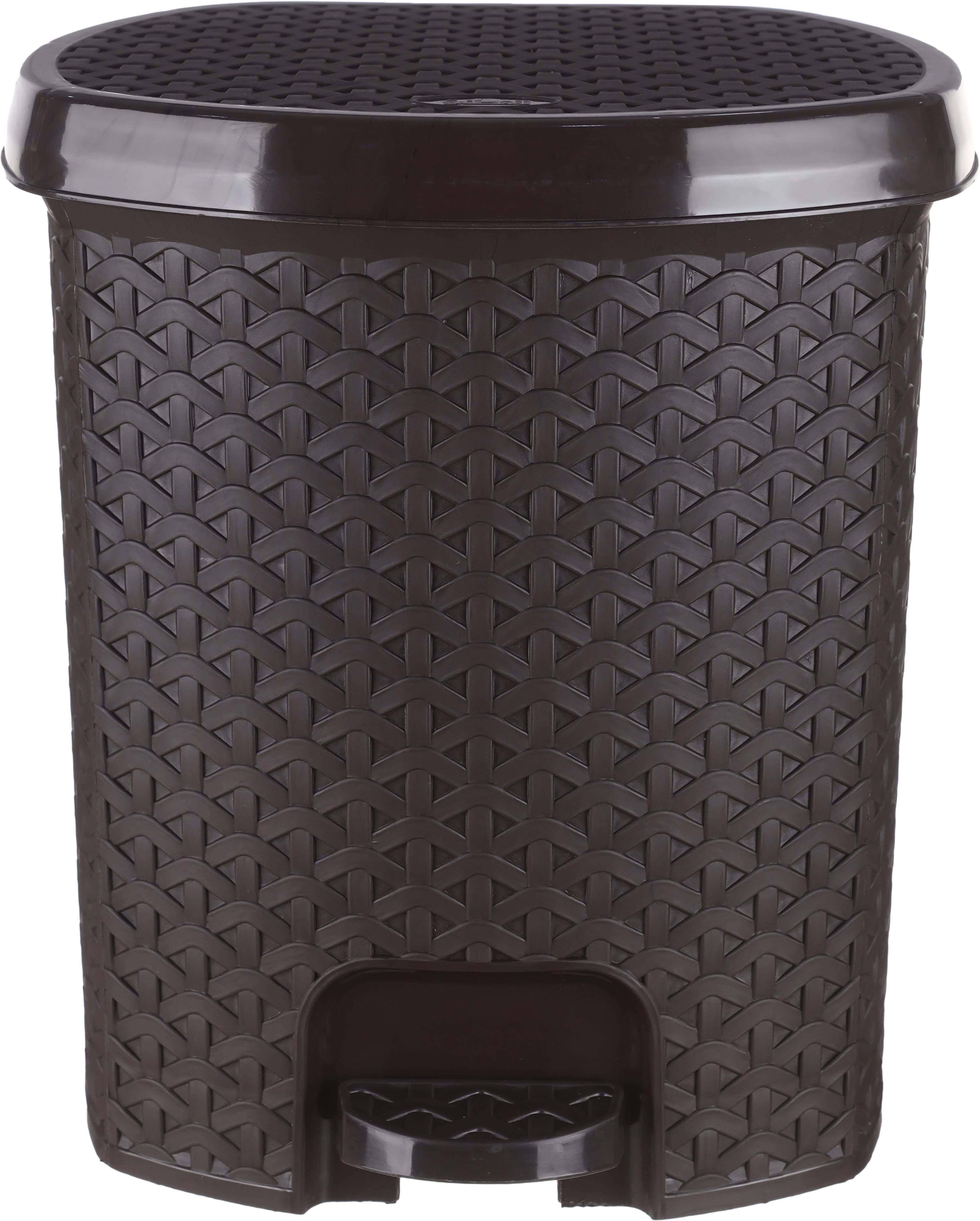 Al Wataneya Plastic Rattan Shape Trash Bins with Movable Lid, 12 Litre - Dark Brown