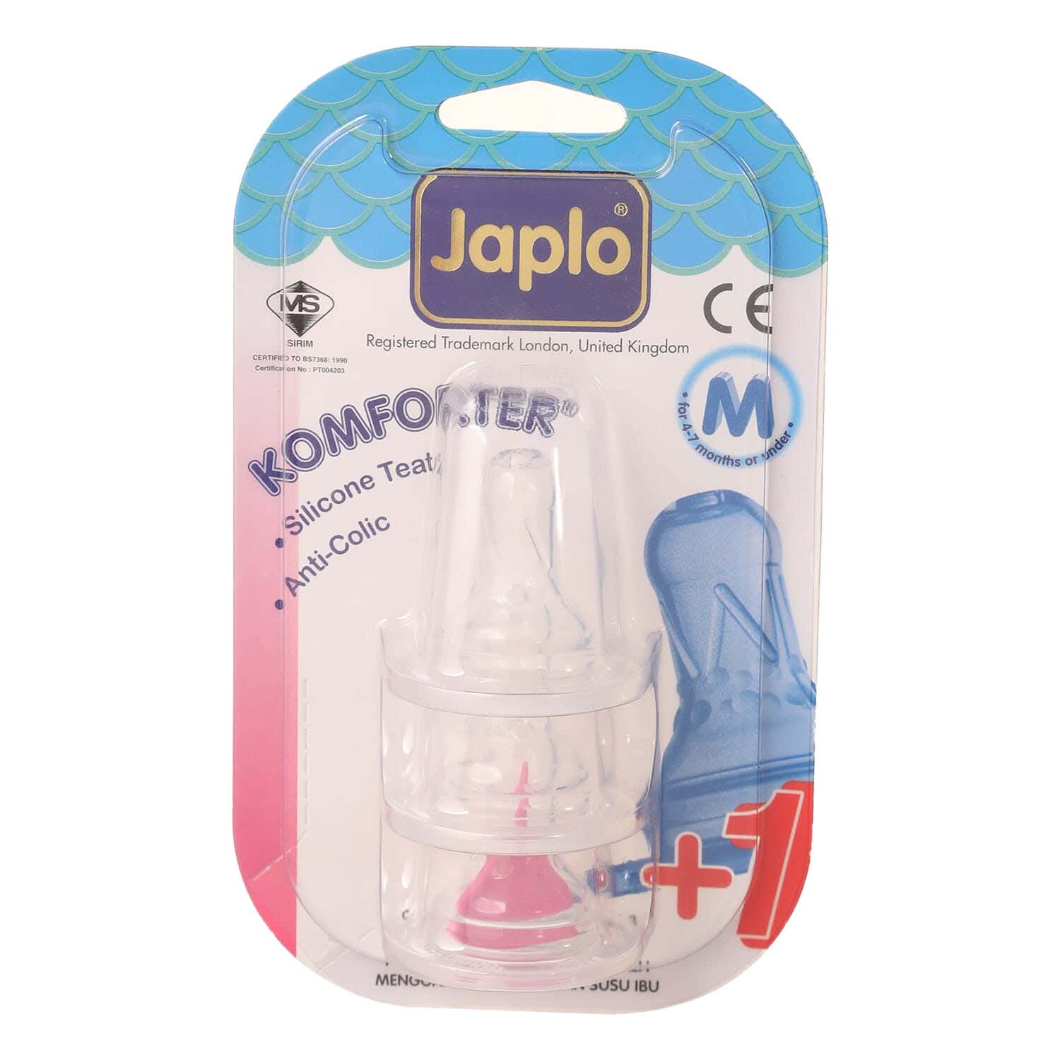 Japlo Silicone Baby Nipple Set, 3 Pieces, Size M - Clear