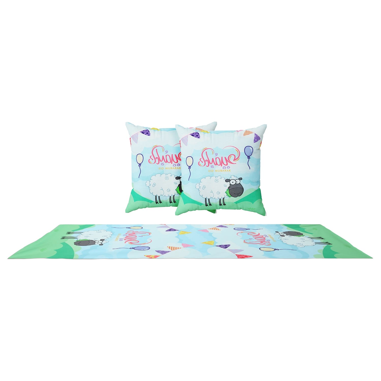 Velvet Dining Tablecloth Set, 3 Pieces - Green Light Blue
