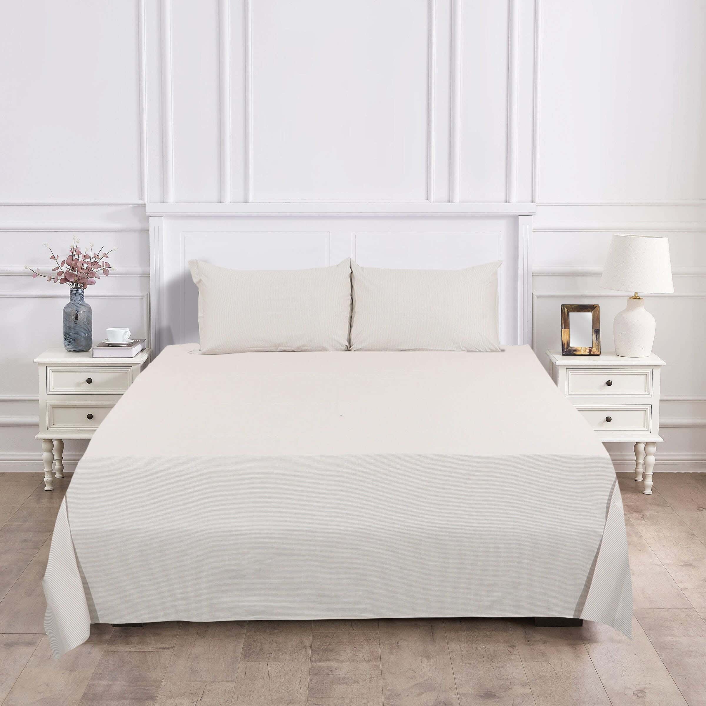 Al Maamoun Cotton Bed Sheet Set with Elastic, 3 Pieces, 260×240 cm, 1240 gm - Beige