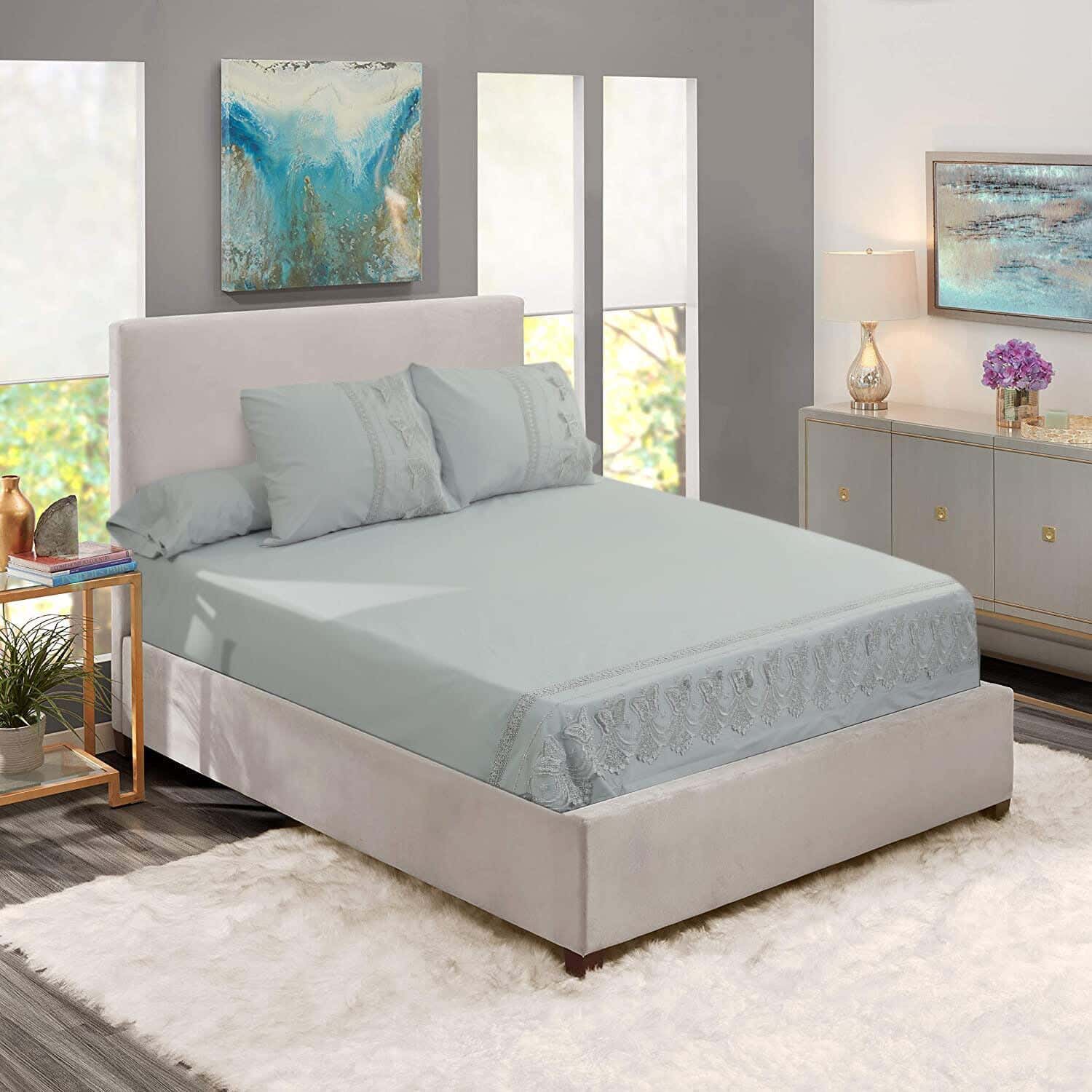 Olla Canar Joubert Embroidered Cotton Bed Sheet Set, 4 Pieces, 2700 grm - Grey