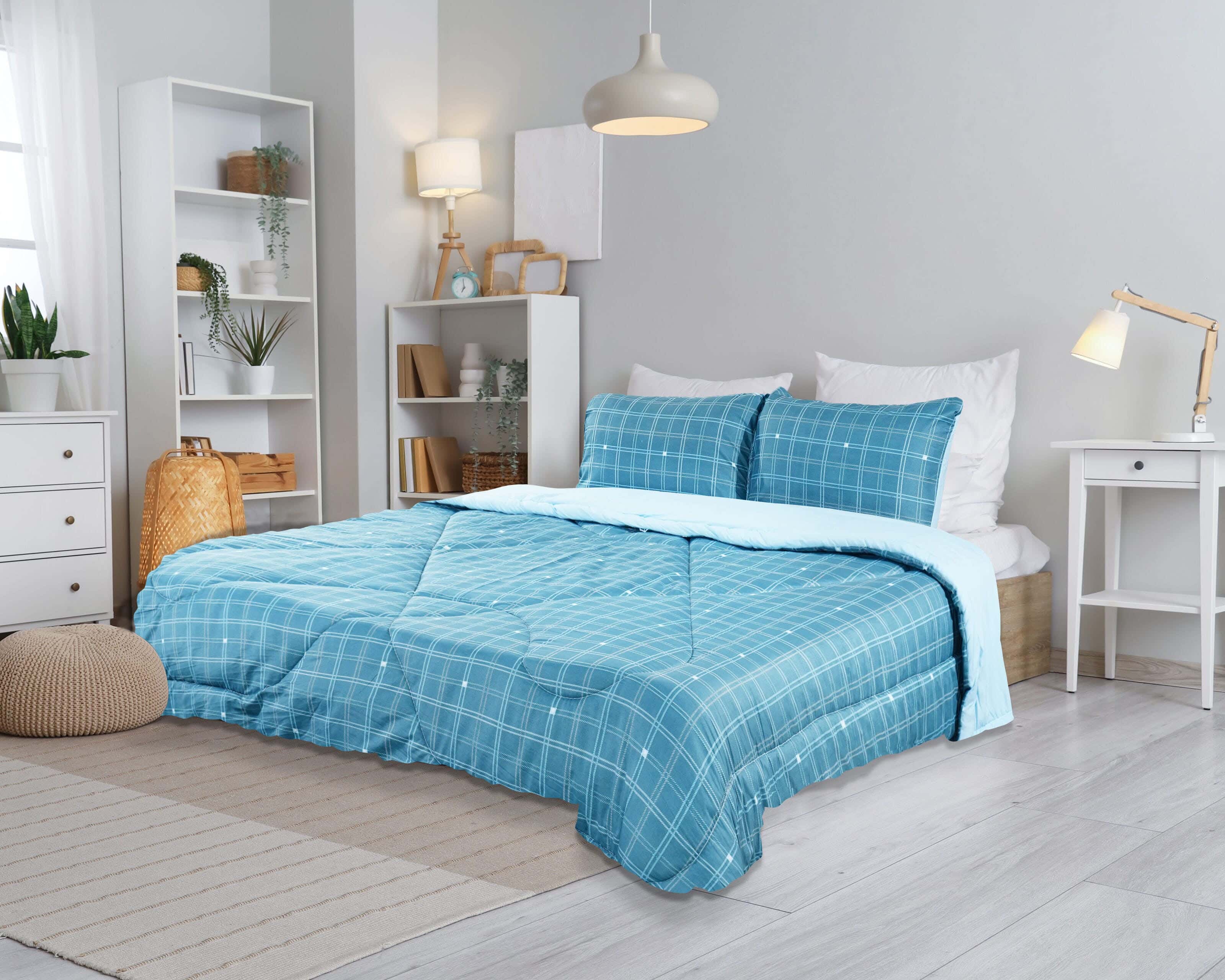 Ronza Home Microfiber Quilt Set, 3 Pieces, 220×240 Cm Approximately 3300 Grams - Light Blue