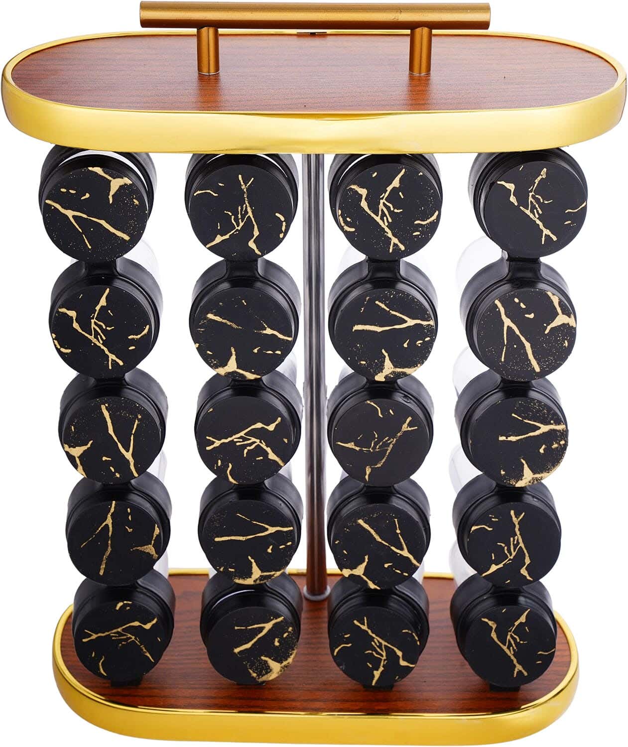 Acrylic Spice Set with Plastic Lid, 20 Pieces, Plus Stand, Stainless Steel Handle 36×28×12 cm - Clear Black
