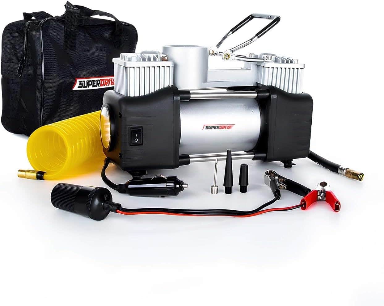 Super Drive 2 Cylinder Air Compressor, 12V, - Black Silver