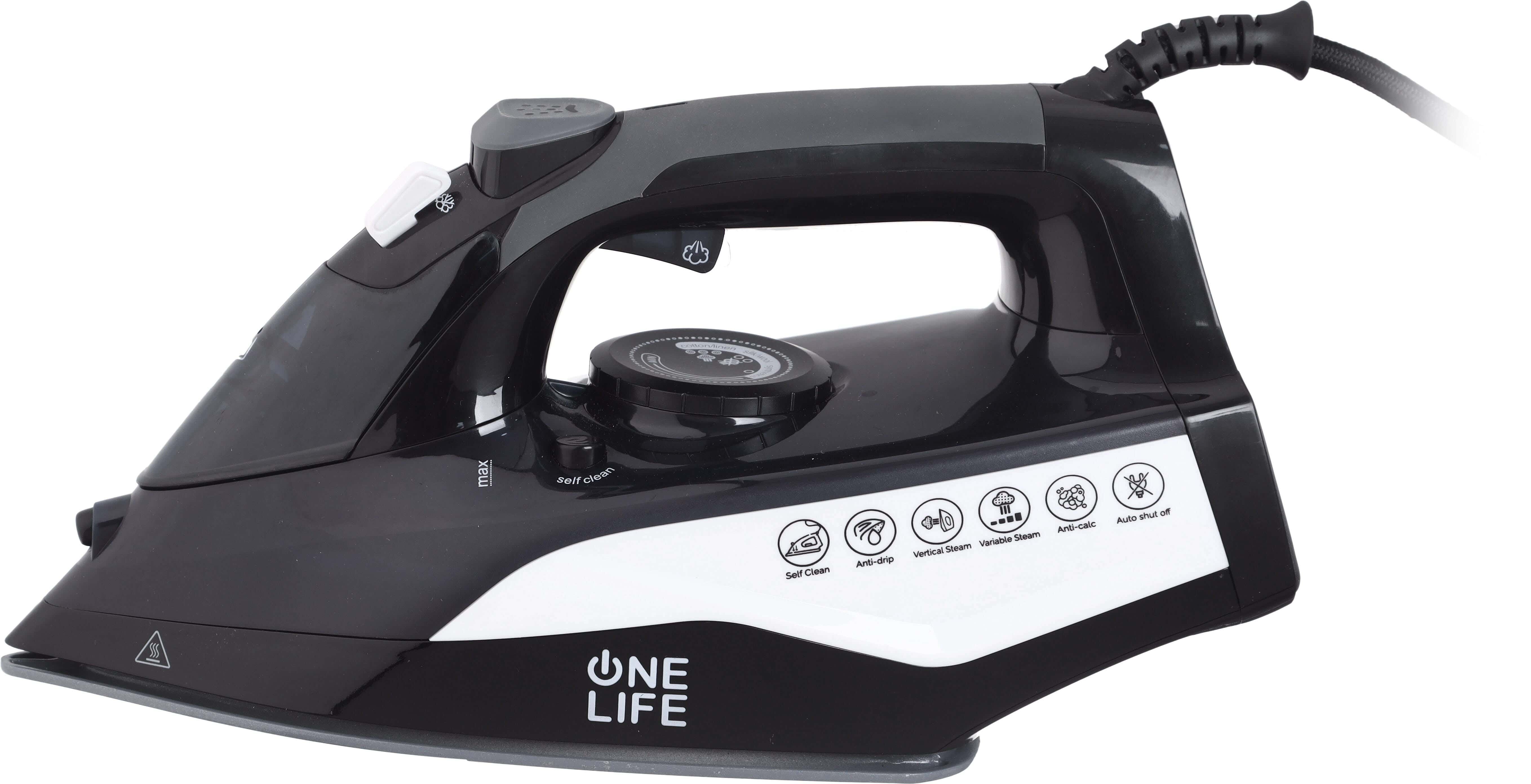 One Life ST250C Steam Iron, Ceramic Base, 2500 Watt - Black White