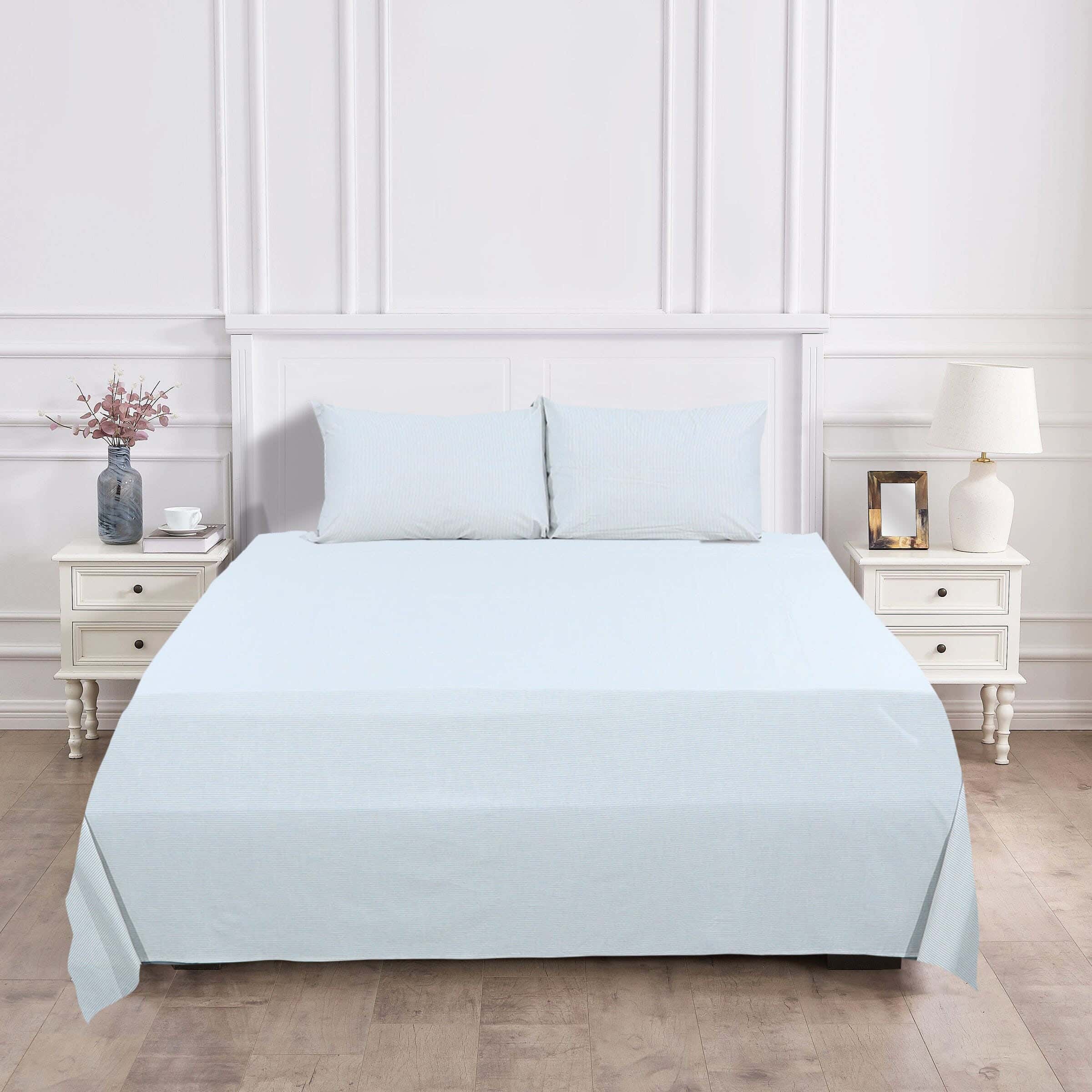 Al Maamoun Cotton Bed Sheet Set with Elastic, 3 Pieces, 260×240 cm, 1240 gm - Grey