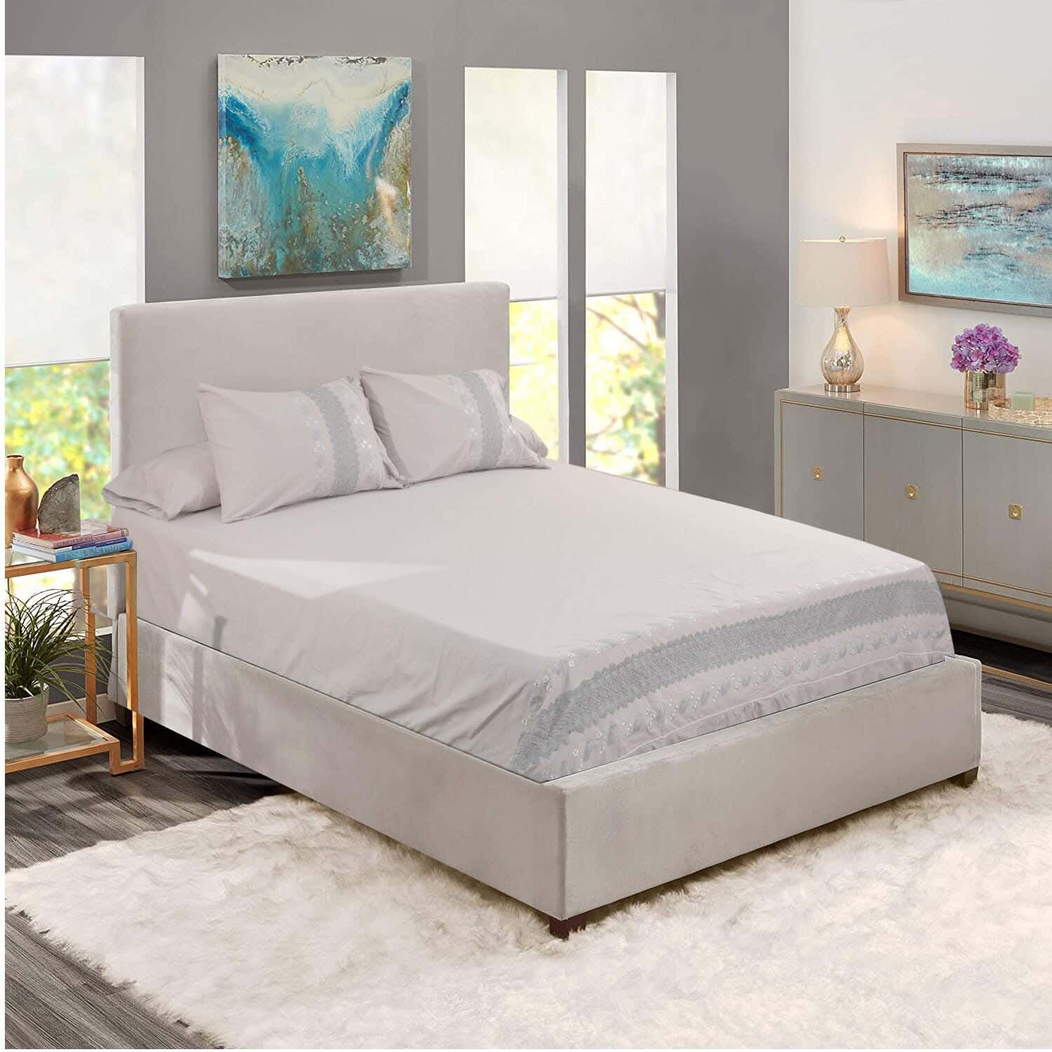 Elmasa Joubert Corniche Embroidered Cotton Bed Sheet Set, 4 Pieces, 3000 Grams - Grey