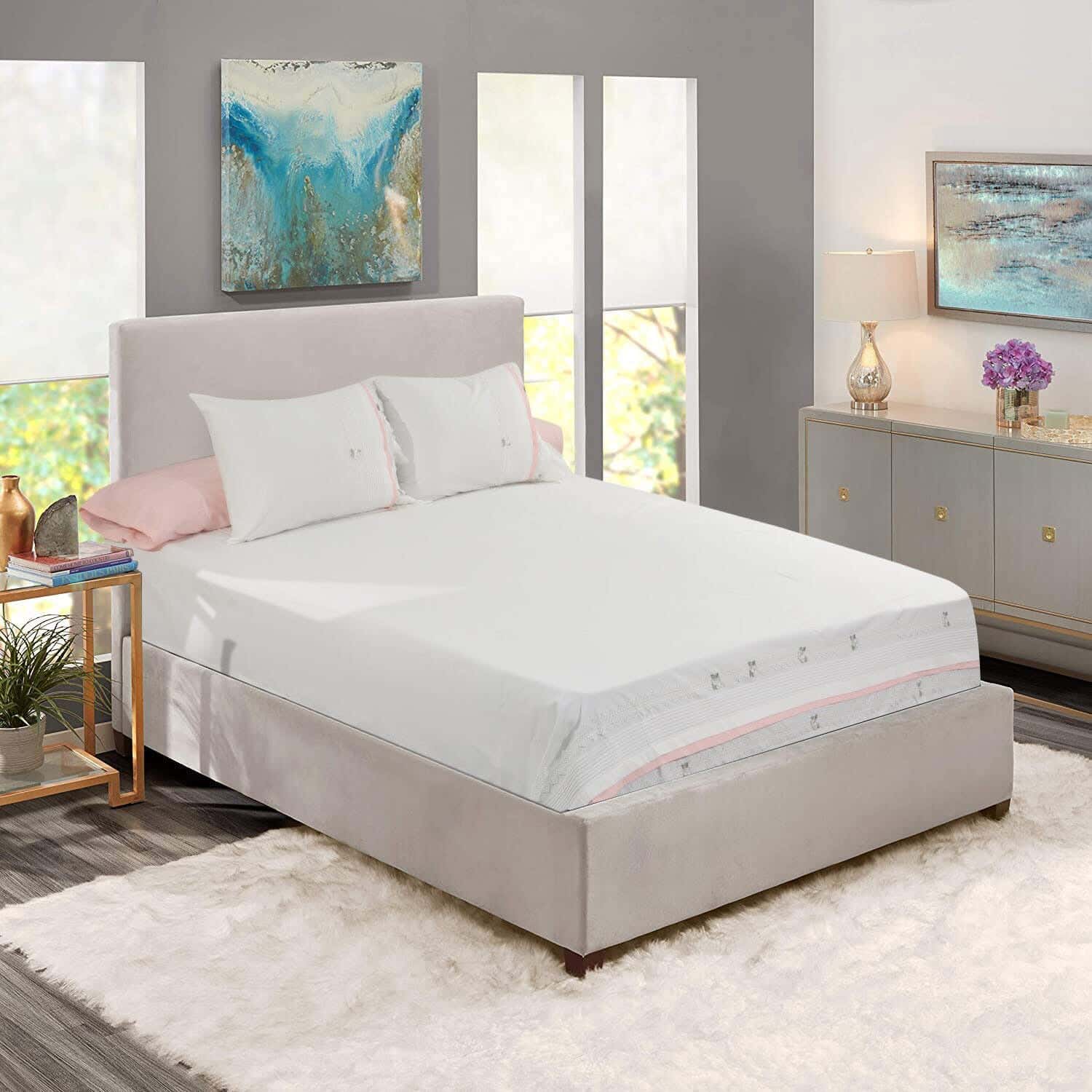 Harir Canar Embroidered Cotton Bed Sheet Set, 4 Pieces, 2800 Grams - White Rose