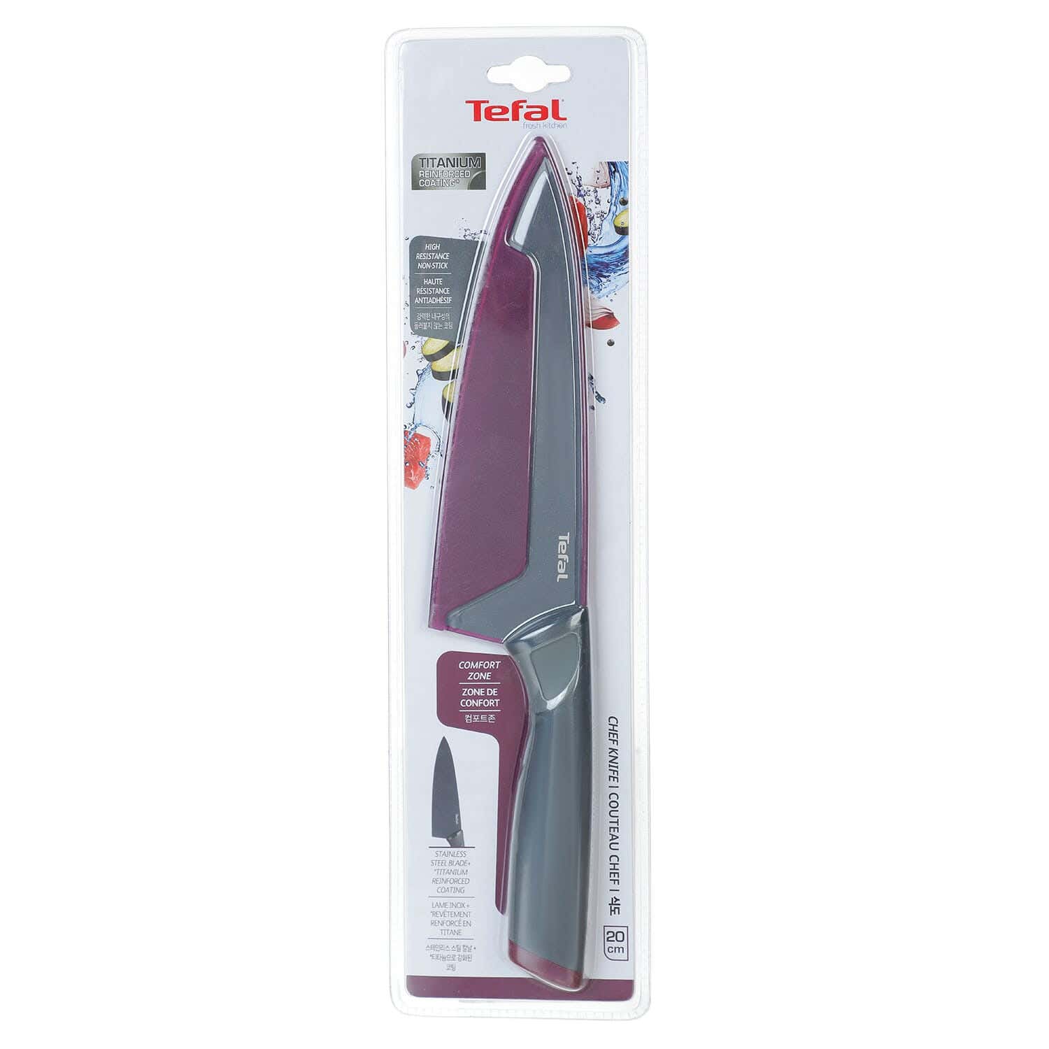 Tefal Fresh Kitchen Knife, 20 cm - Mauve Grey,