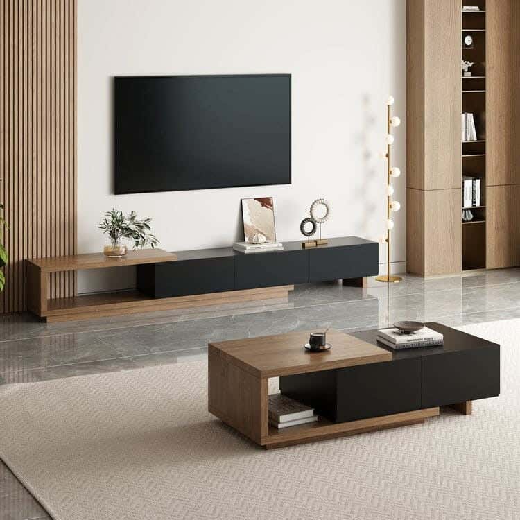 MDF Wood Center Table And Tv Set, 200x35x38 cm - Black Brown
