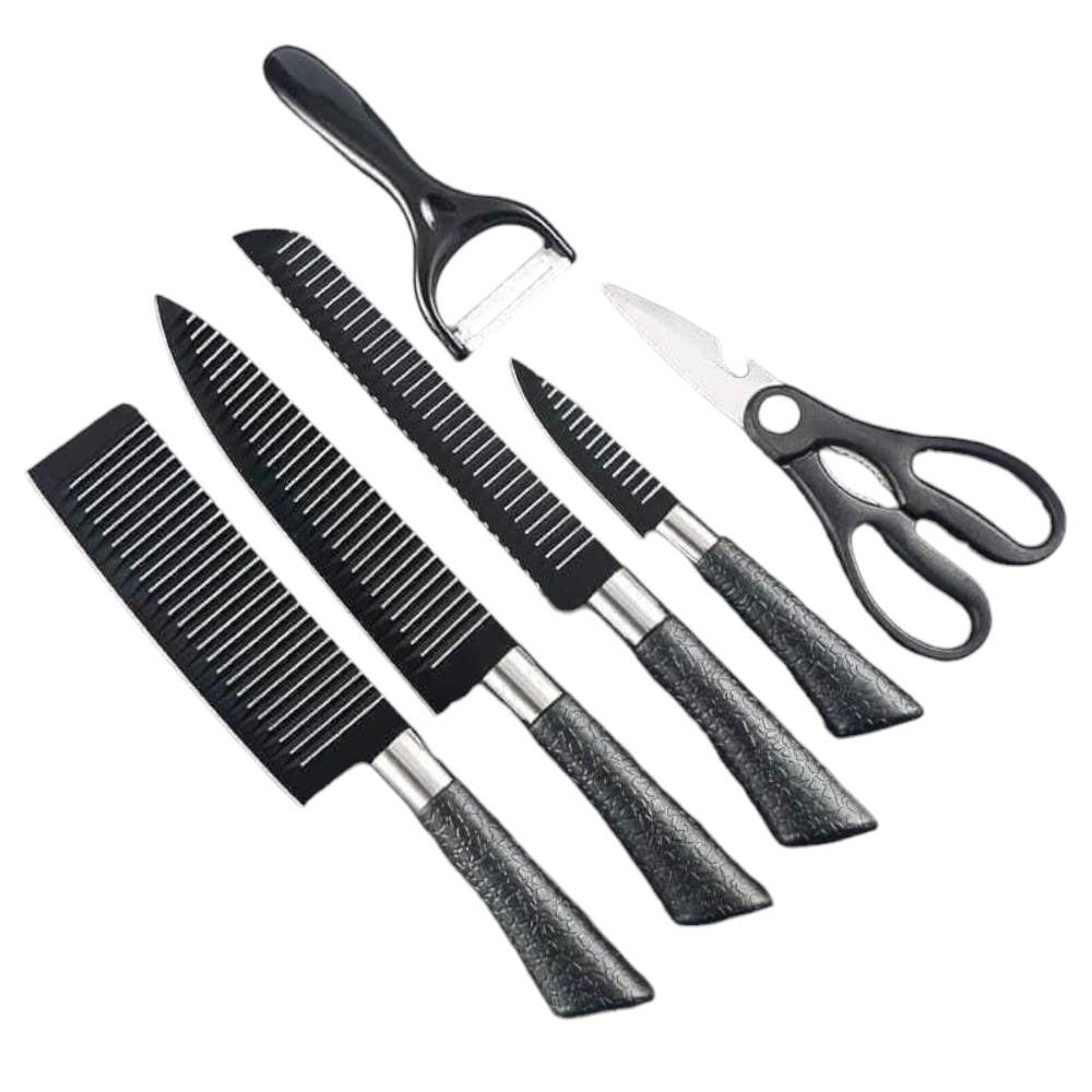 Granite And Metal Kitchen Knife Set , 6 Pieces - Black Silver