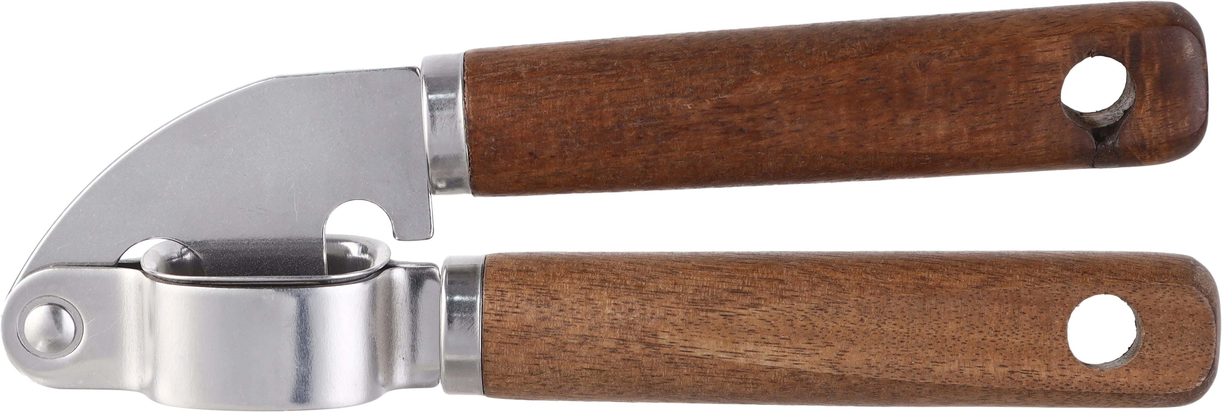 Stainless Steel Garlic Press, Wooden Handle, 18 cm - Silver Brown