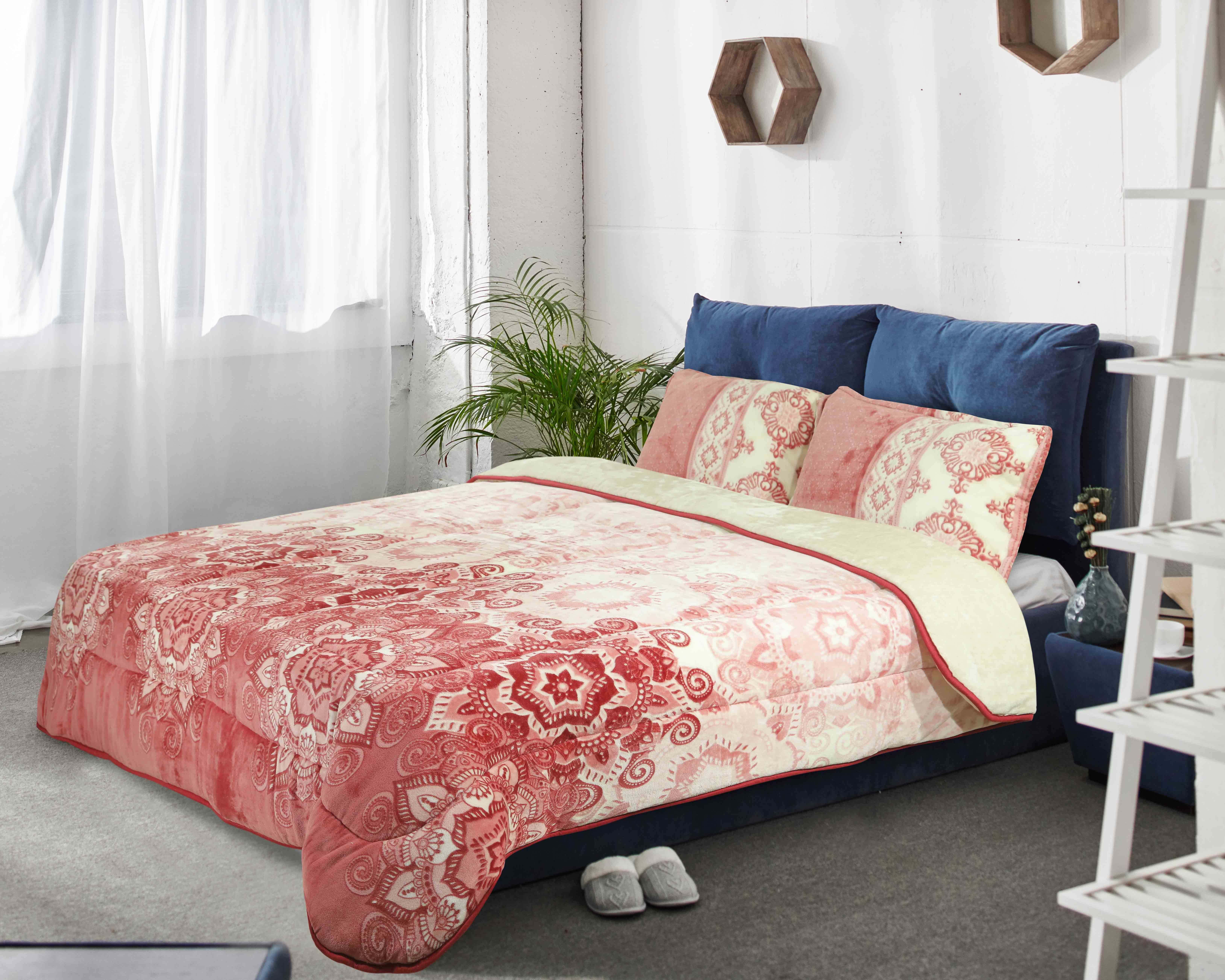 Royal Palace Double Face Quilt Set, 3 Pieces - Rose