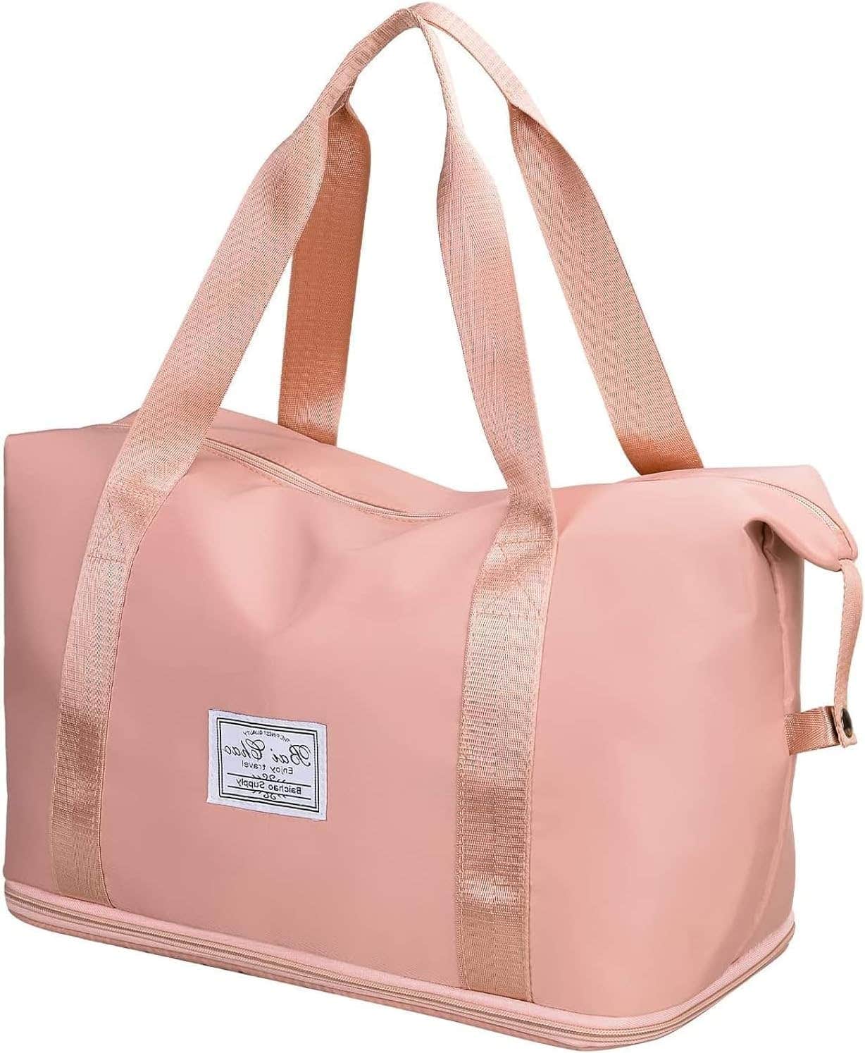 Foldable Shoe Compartment Waterproof Travel Duffel Bag, Large - Pink