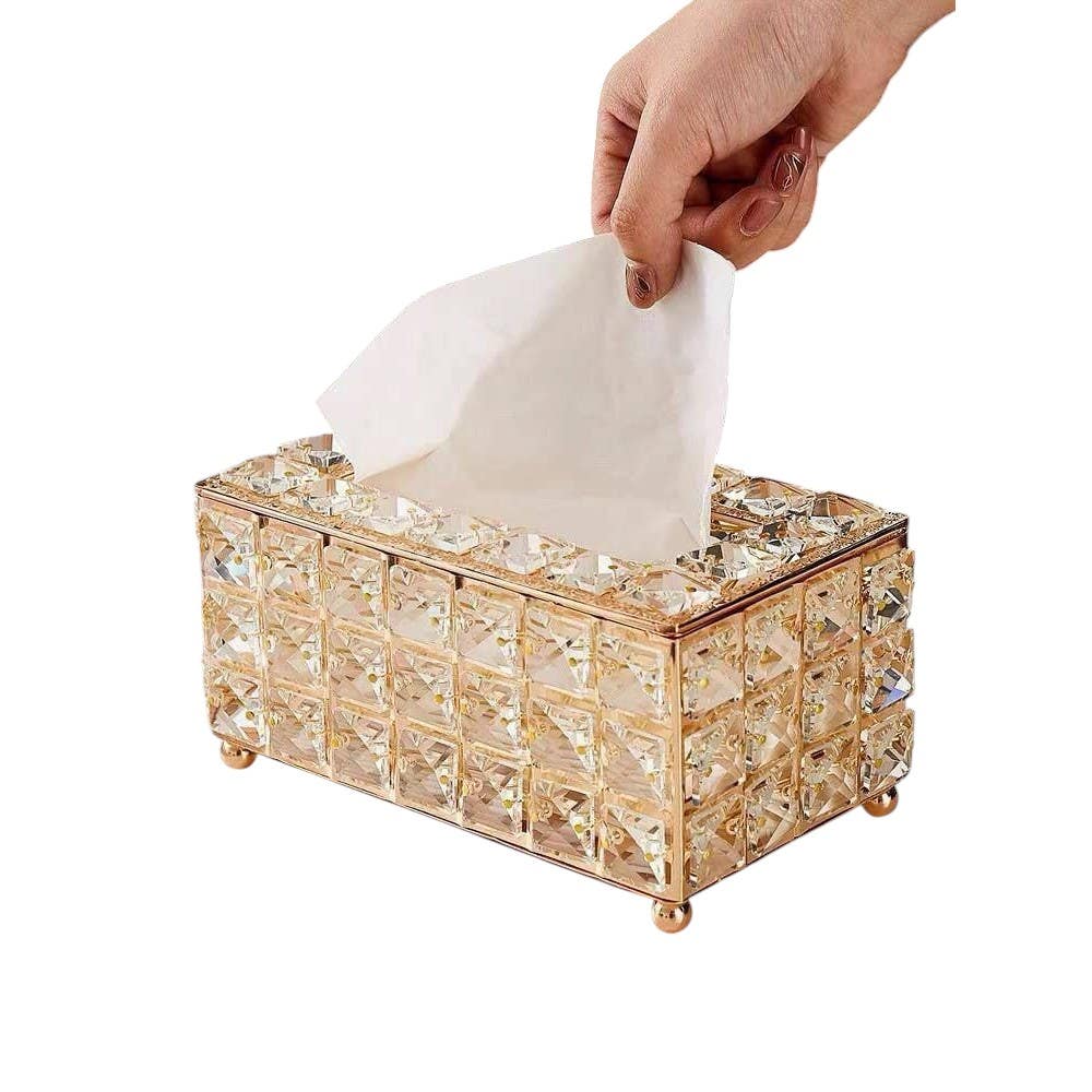 Crystal Tissue Box Holder - Gold