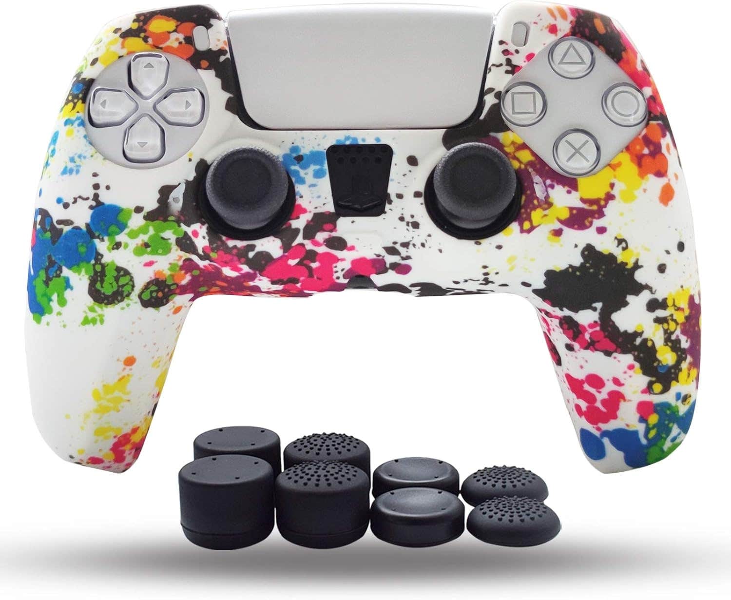 Jazane Anti-Slip Silicone Controller Cover with Controller Thumb Grips Caps for PlayStation 5, 9 Pieces