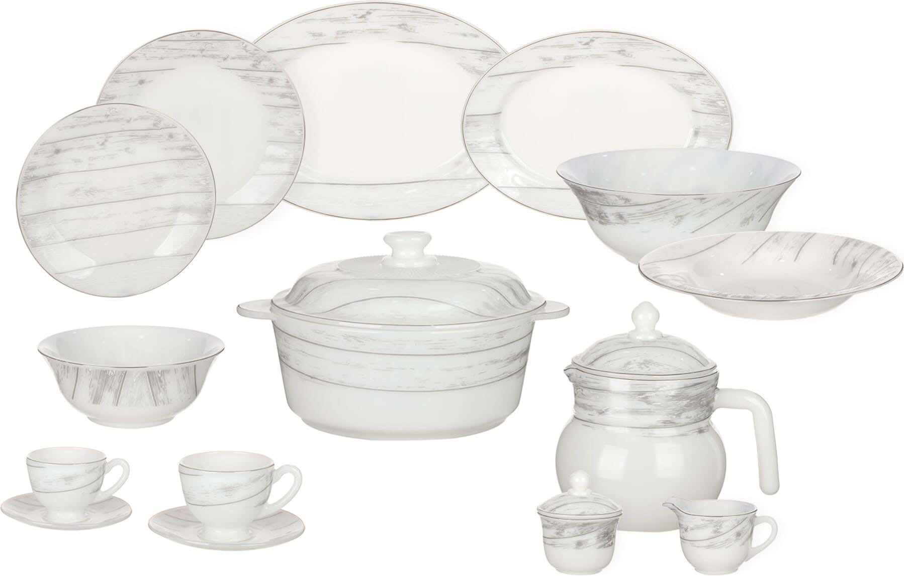 GEMYA Arcopal Round Dinner Set, 58 Pieces - White Grey