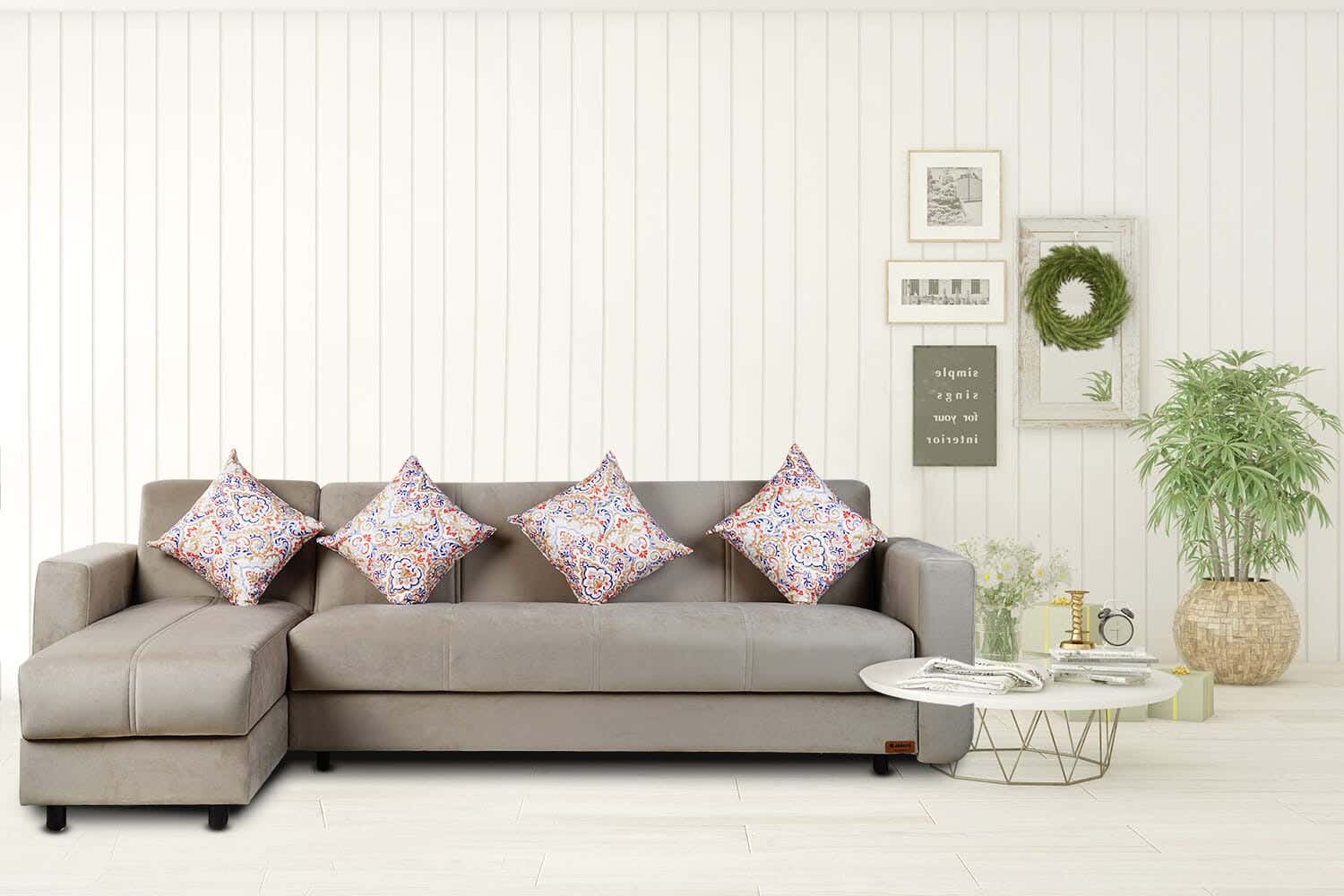 Aldora Sono L-Shape Sofa, Wood Layered Counter, Multi-Use, 3-Seat Sofa, Chaise Longue, 4 Cushions, 280×80×70 cm - Coffee