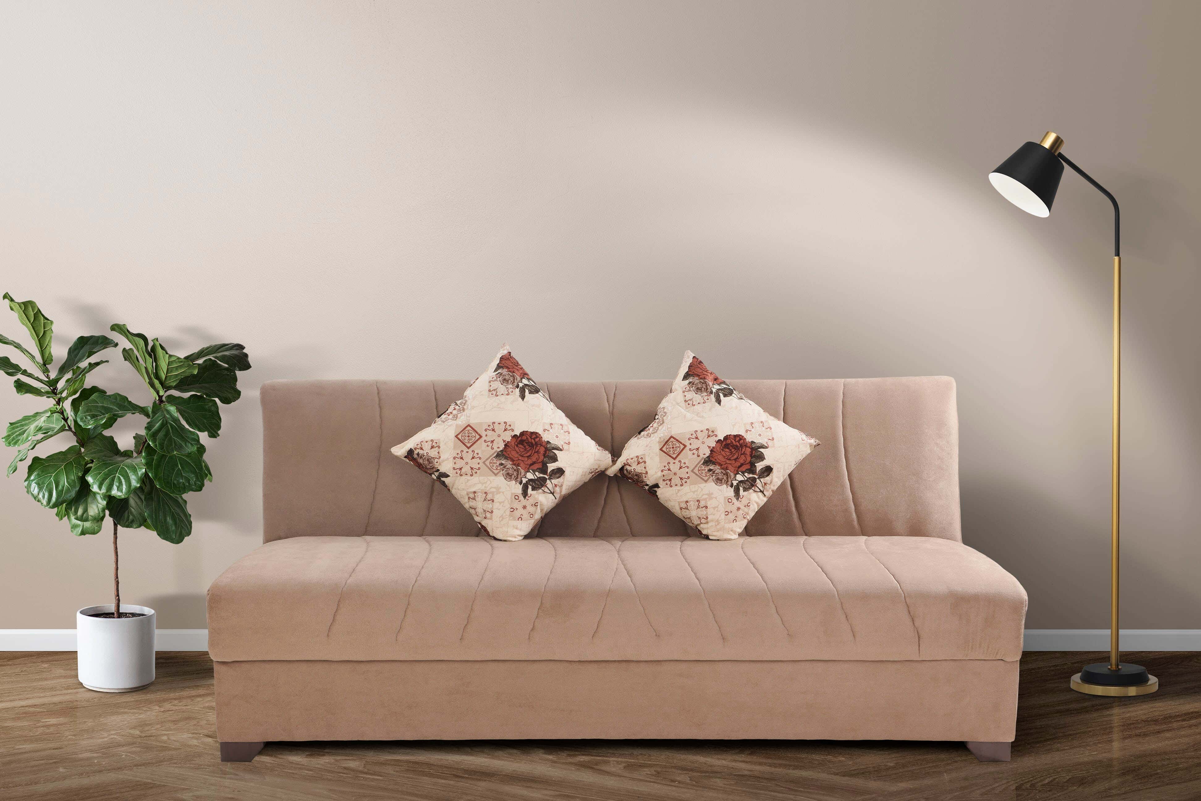 Musky Wood Sofa Bed without Handle, 3 Seats Sofa, 180x85x55 cm - Beige